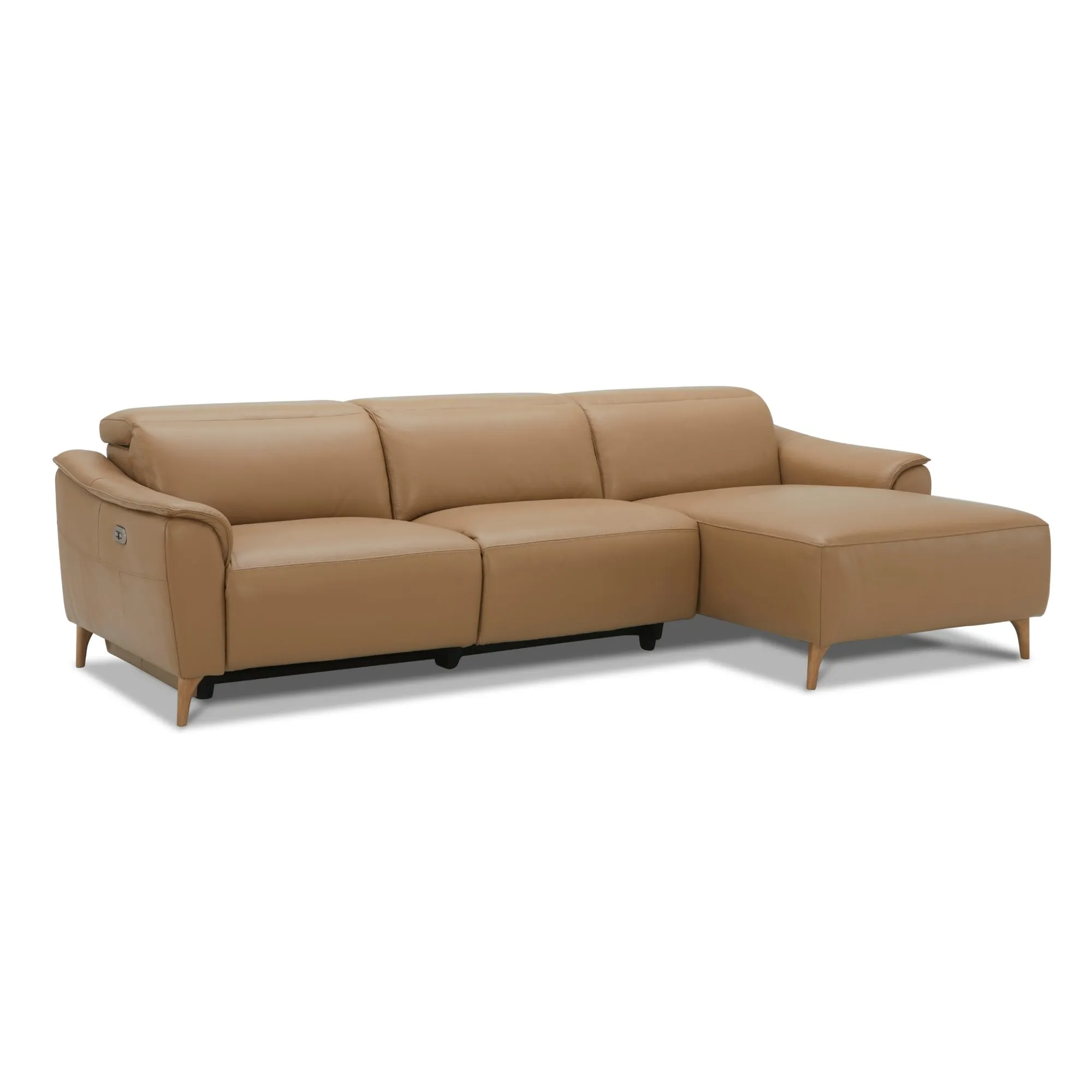 2 Seater Leather Recliner Sofa with Chaise, USB Port