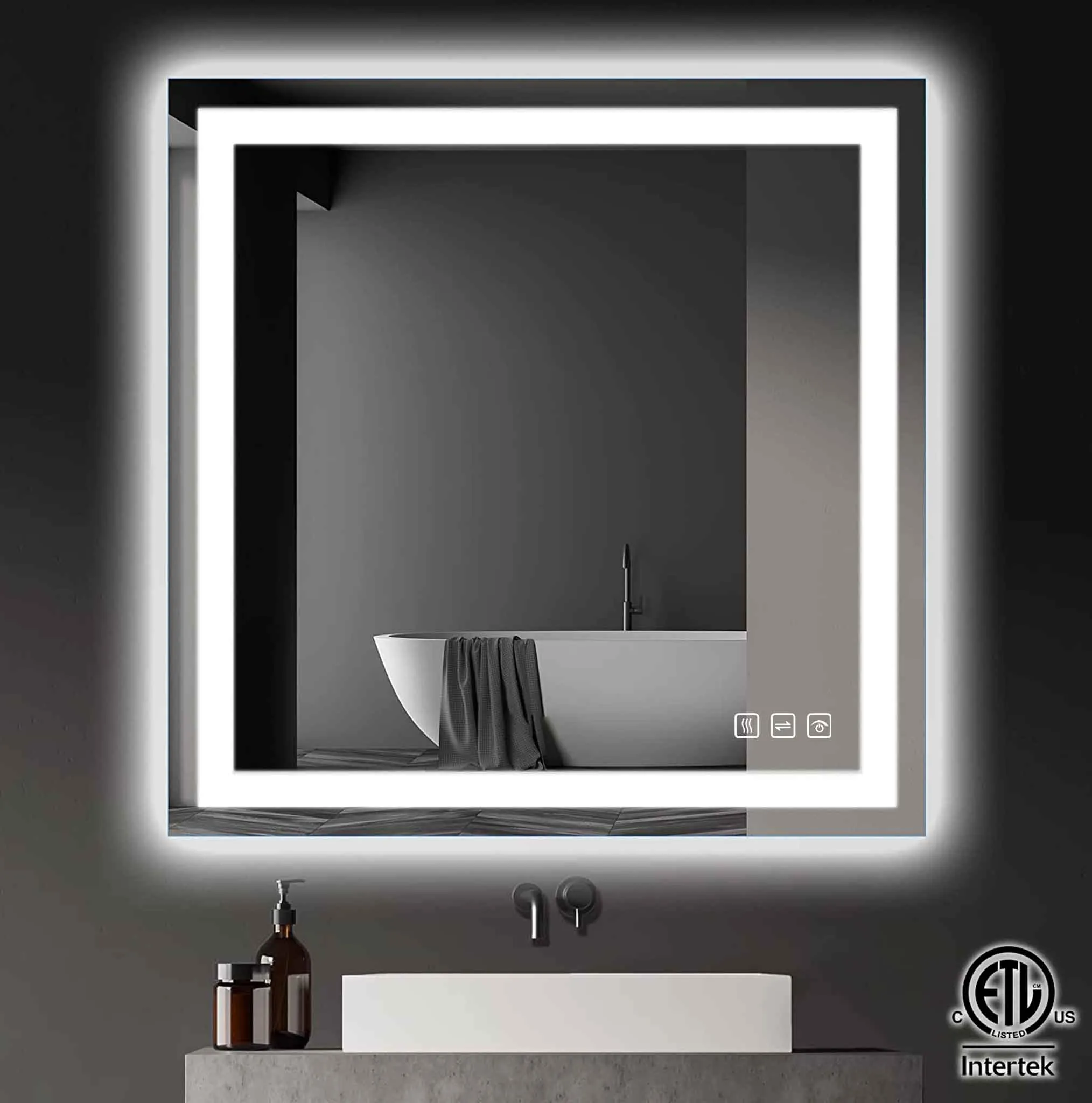 36 in. W x 36 in. H LED Rectangular Frameless Anti-Fog Bathroom Mirror Front & Backlit