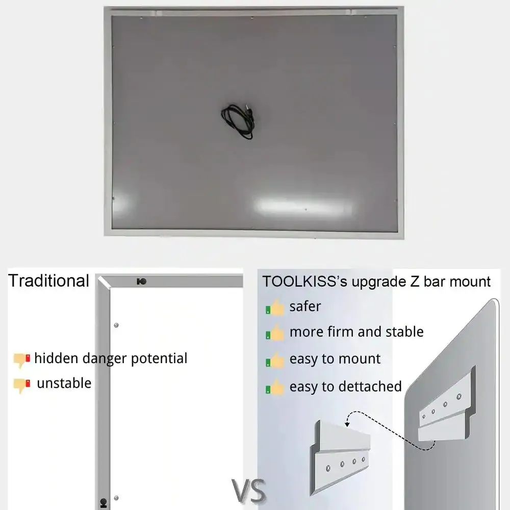 48 in. W x 36 in. H LED Rectangular Frameless Anti-Fog Bathroom Mirror Front & Backlit