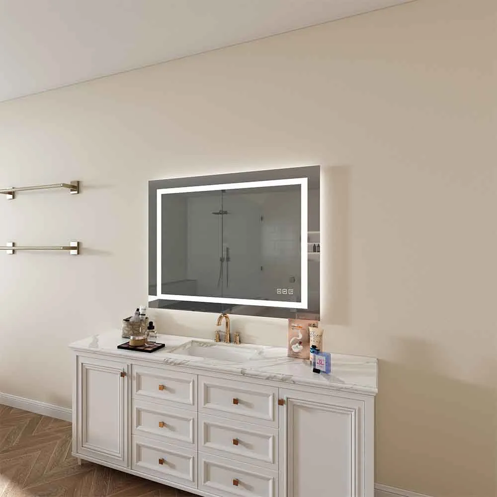 48 in. W x 36 in. H LED Rectangular Frameless Anti-Fog Bathroom Mirror Front & Backlit