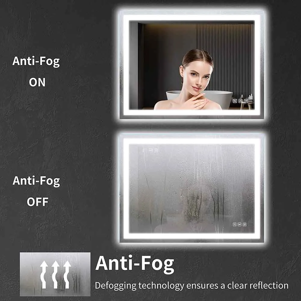 48 in. W x 36 in. H LED Rectangular Frameless Anti-Fog Bathroom Mirror Front & Backlit