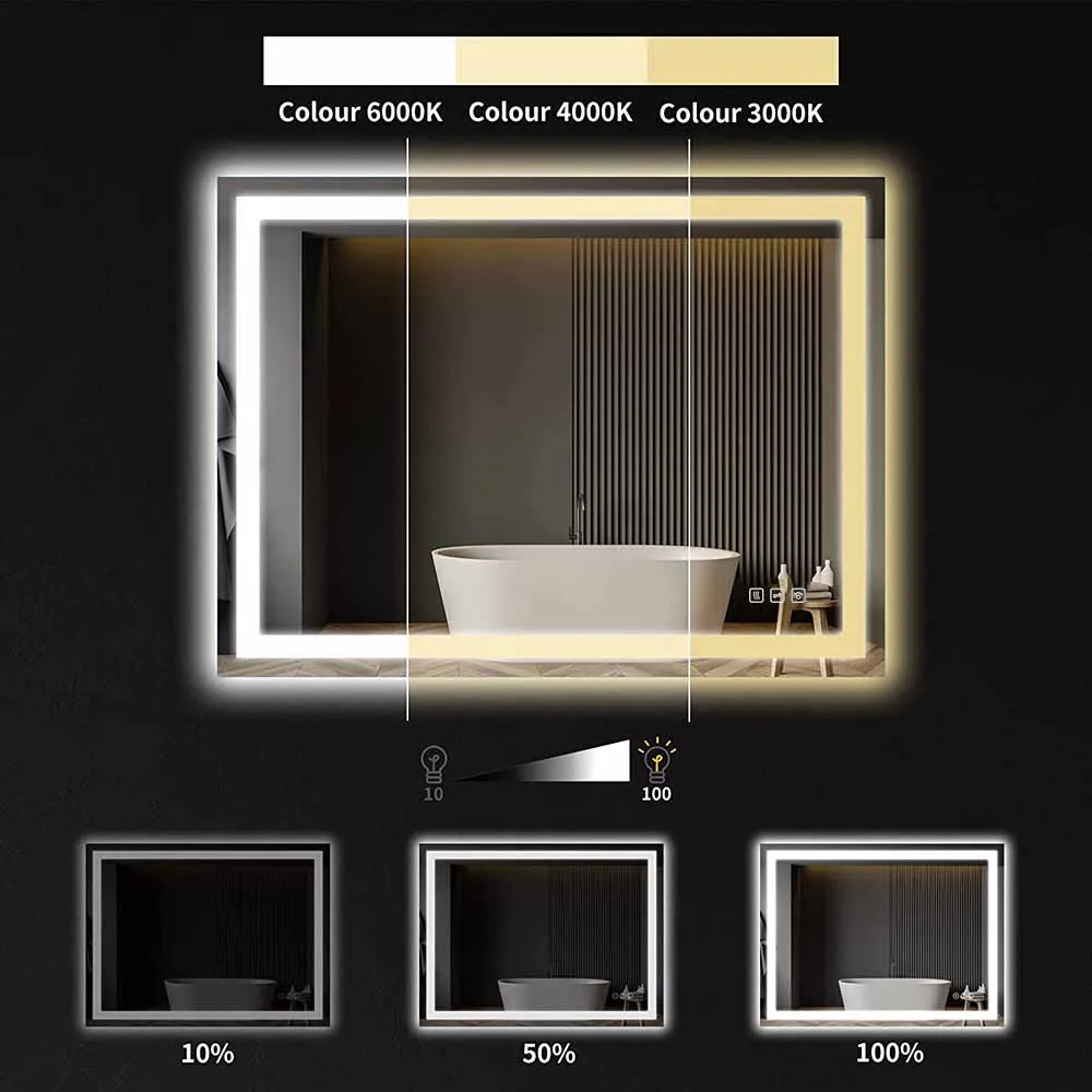 48 in. W x 36 in. H LED Rectangular Frameless Anti-Fog Bathroom Mirror Front & Backlit