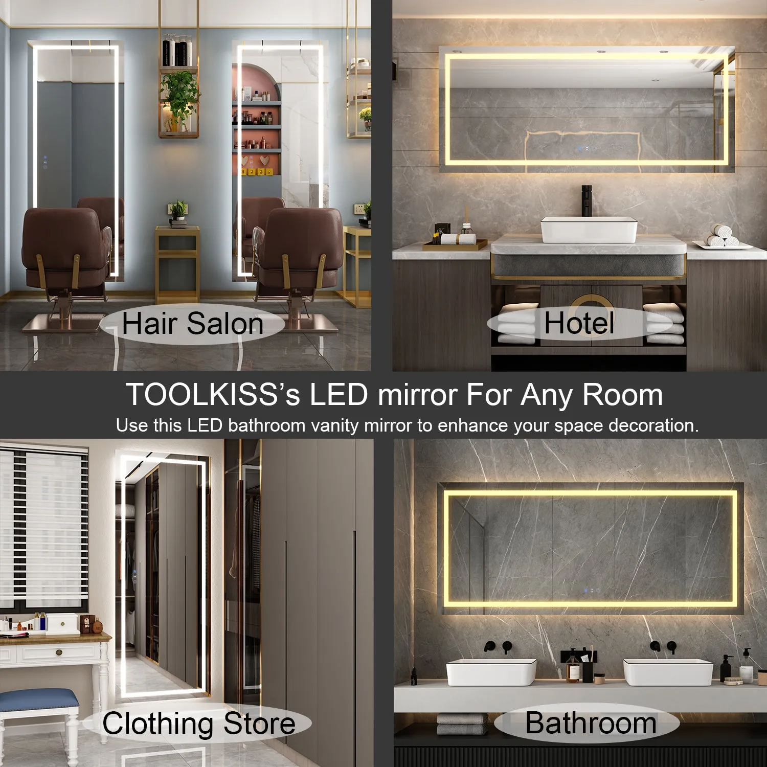 72 in. W x 32 in. H LED Large Rectangular Frameless Anti-Fog Bathroom Mirror Front & Backlit