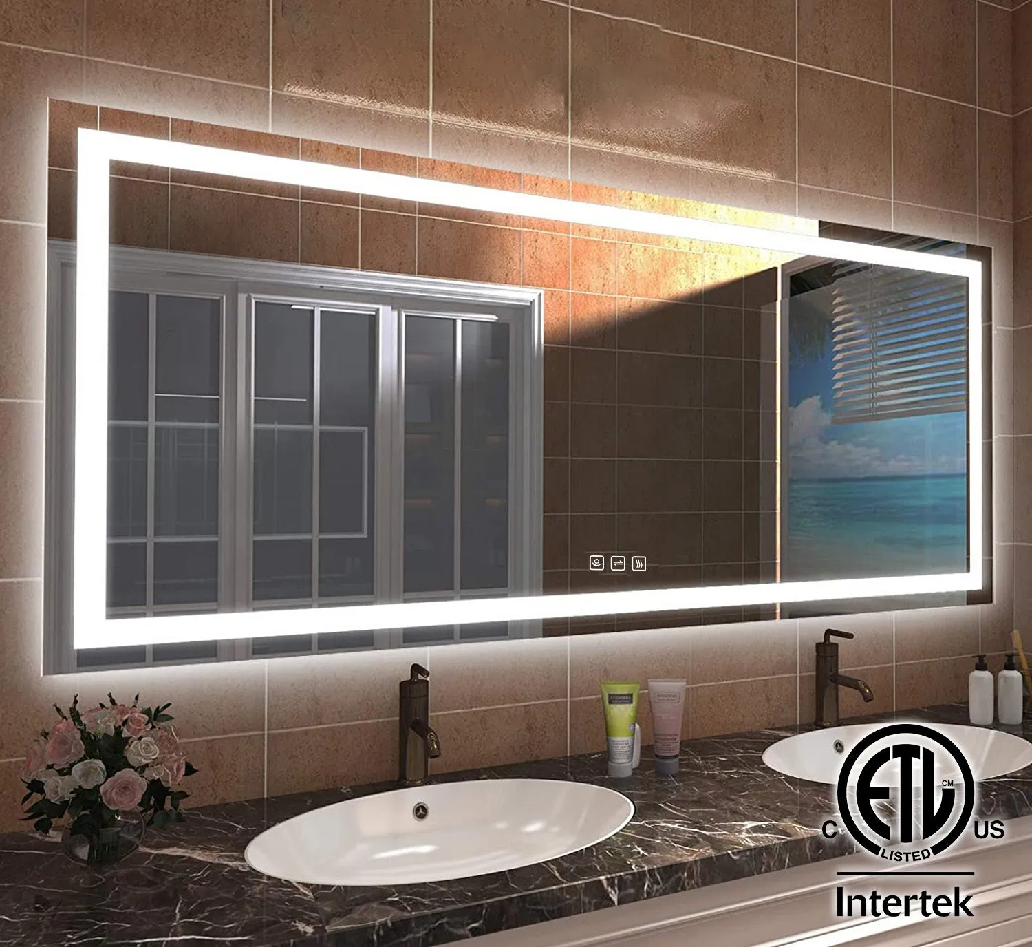 72 in. W x 32 in. H LED Large Rectangular Frameless Anti-Fog Bathroom Mirror Front & Backlit