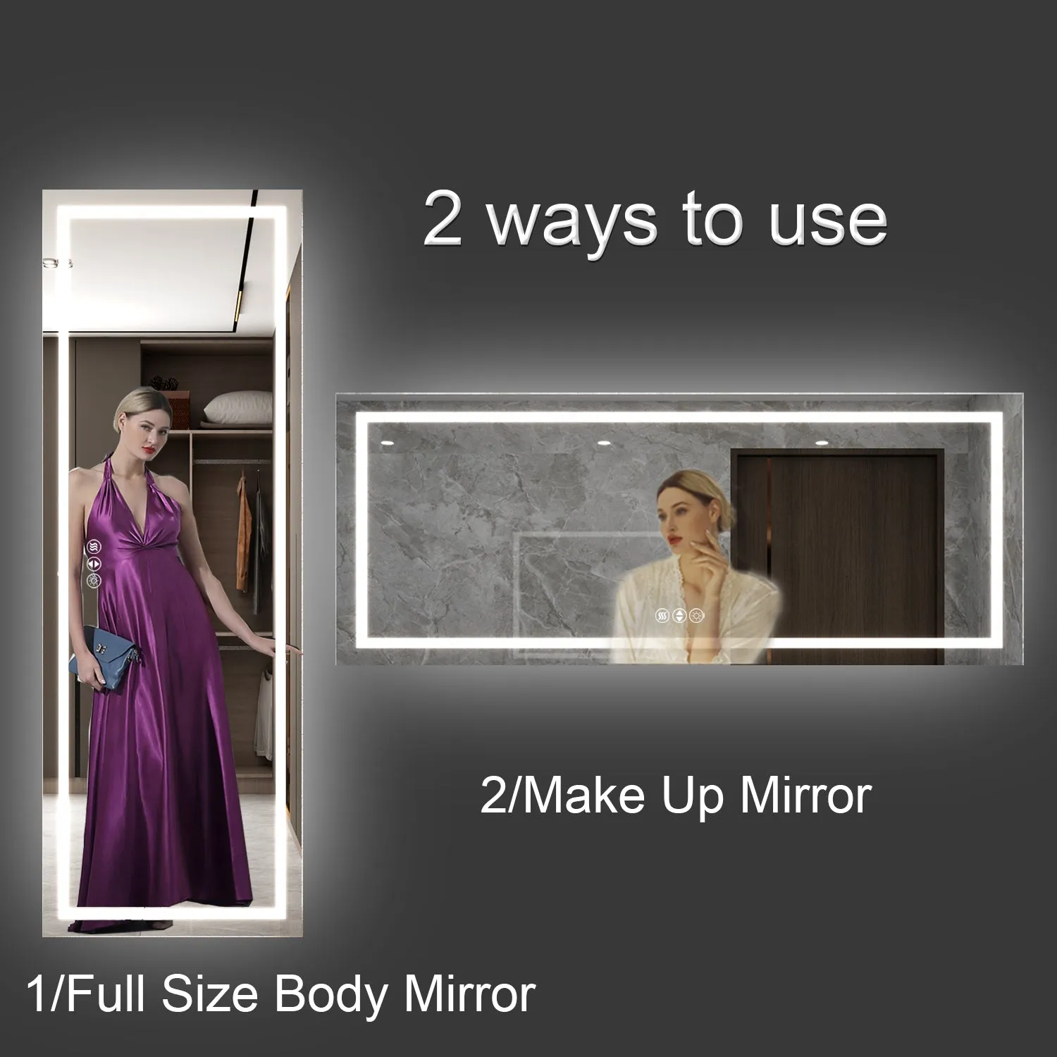 96 in. W x 36 in. H LED Large Rectangular Frameless Anti-Fog Bathroom Mirror Front & Backlit