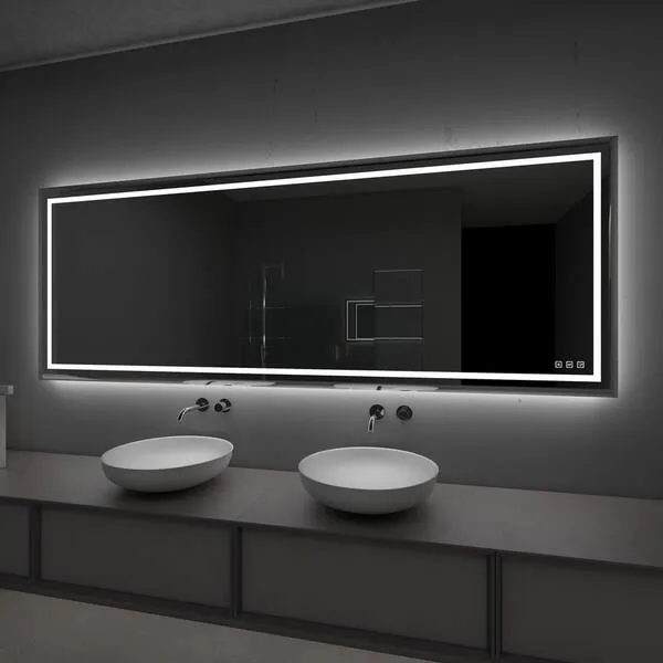 96 in. W x 36 in. H LED Large Rectangular Frameless Anti-Fog Bathroom Mirror Front & Backlit