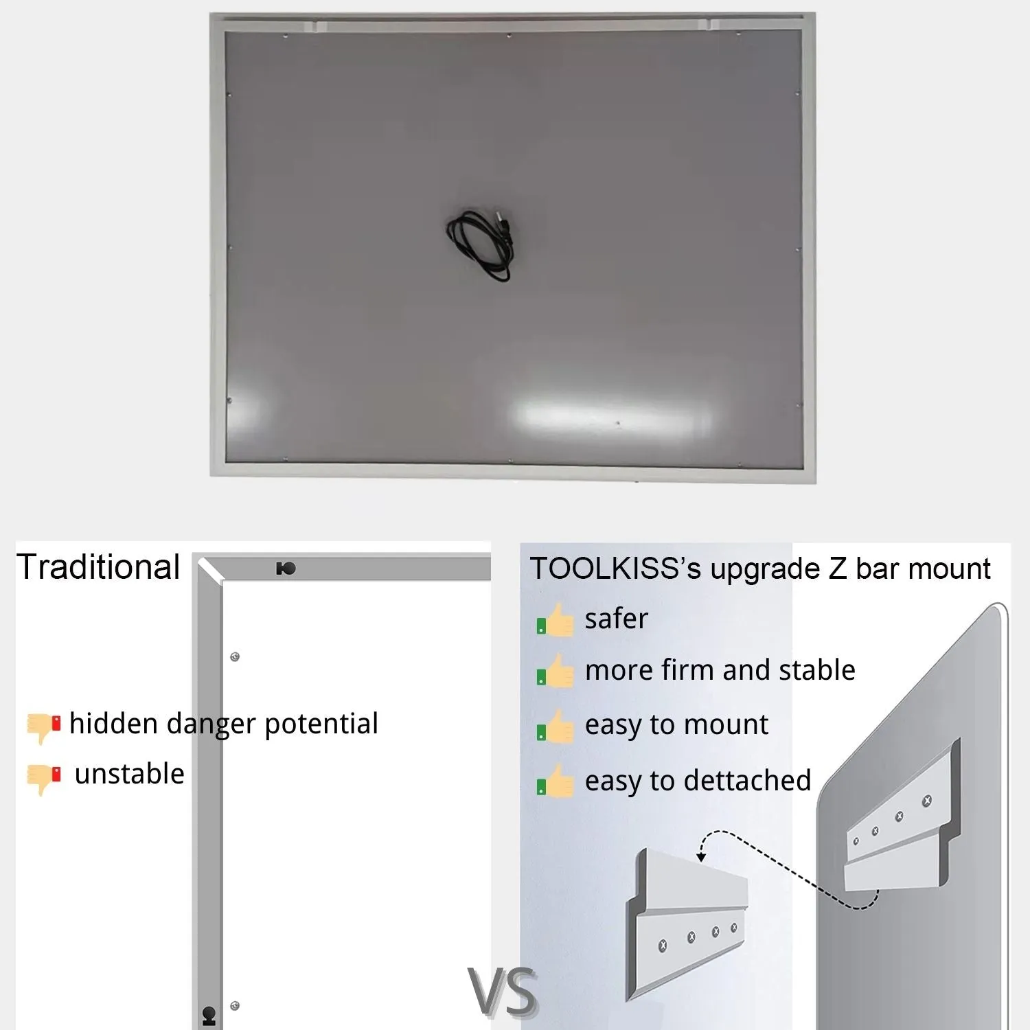 96 in. W x 36 in. H LED Large Rectangular Frameless Anti-Fog Bathroom Mirror Front & Backlit