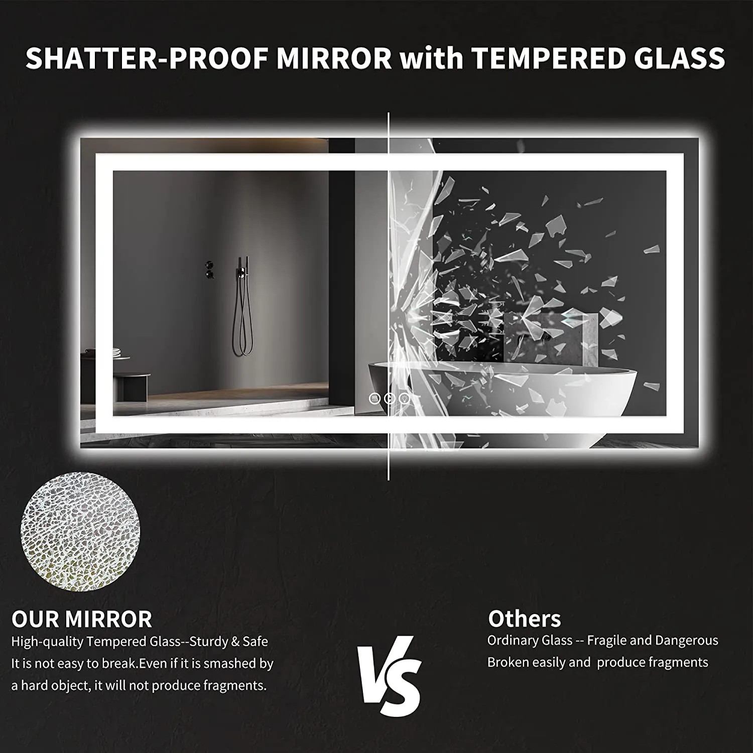 96 in. W x 36 in. H LED Large Rectangular Frameless Anti-Fog Bathroom Mirror Front & Backlit