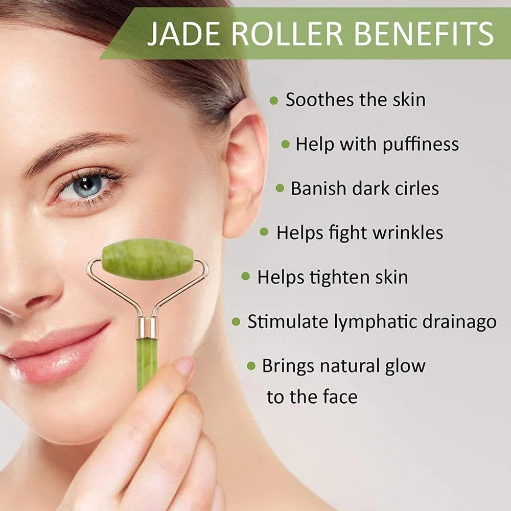 Anti-Aging Natural Stone Jade Roller with Noiseless Double Heads for Face Massage Skin Slimming Relaxation Beauty Health Skincare