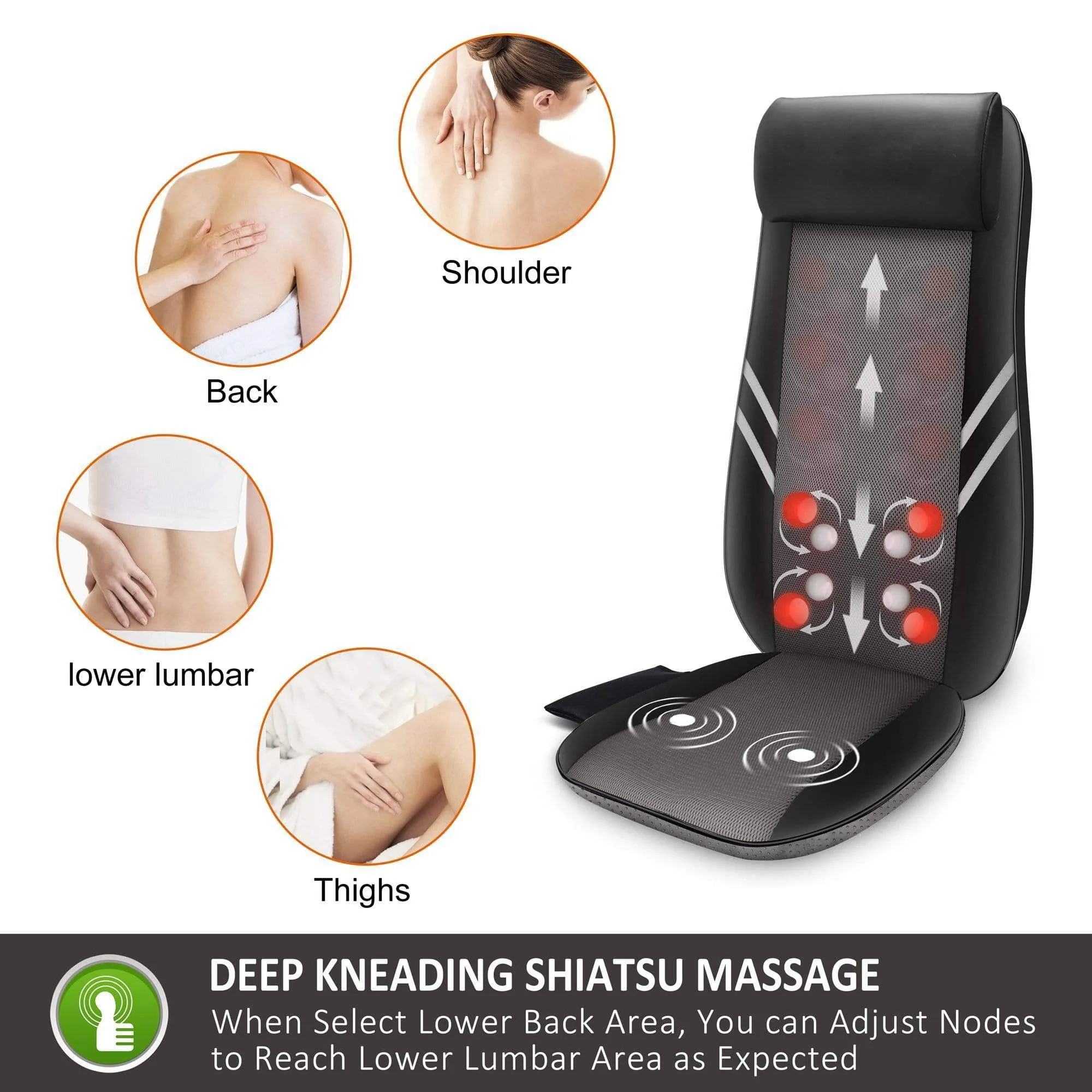 Back Massager with Heat，Rolling Kneading Seat Massager & Massage Chair Pad - 296