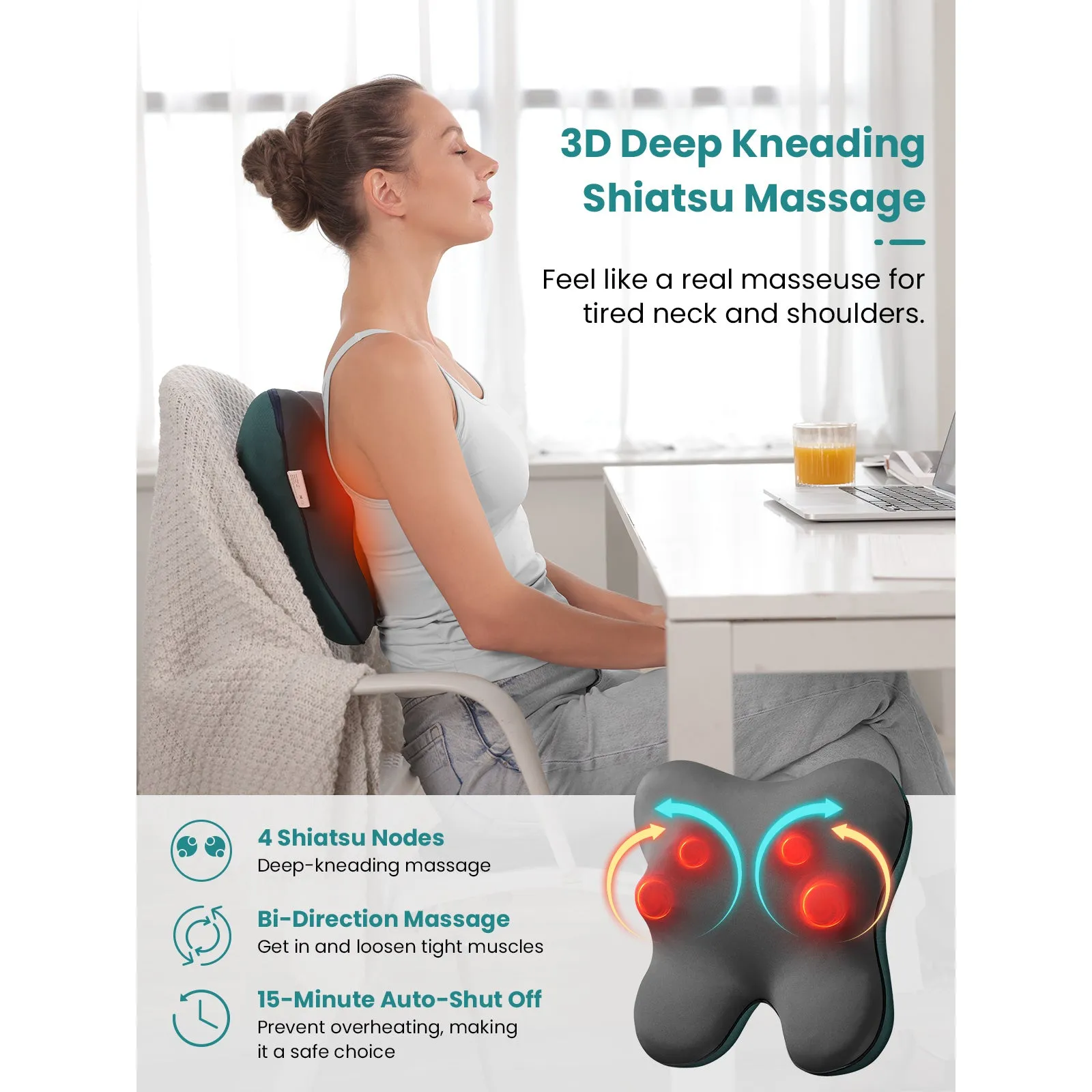 Bob and Brad EZBack Neck Back Massager Shiatsu Back Massager with Heat for Pain Relief Deep Tissue for Shoulder & Leg Pain Relief Deep Tissue, Massage Pillow for Full Body, Gifts for Men Women