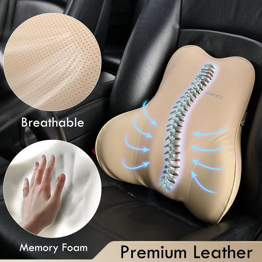 Coverado Leather Lumbar Support Pillow for Office Chair, Cars, Sofa with Detachable Memory Foam Back Support Pillow for Lower Back Pain