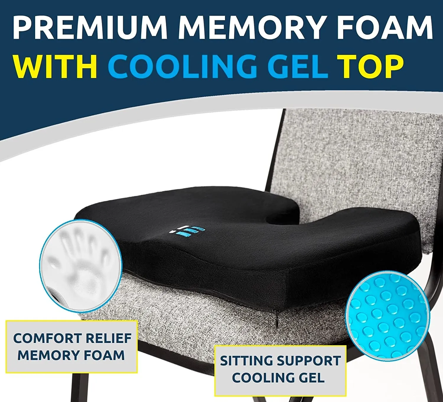 Gel Enhanced Memory Foam Seat Cushion for Office Chair, Coccyx Lower Back Support Tailbone Pain Relief Cushions, Work Chair Pad Pillow, Sciatica, Butt, Desk Chair Cushion