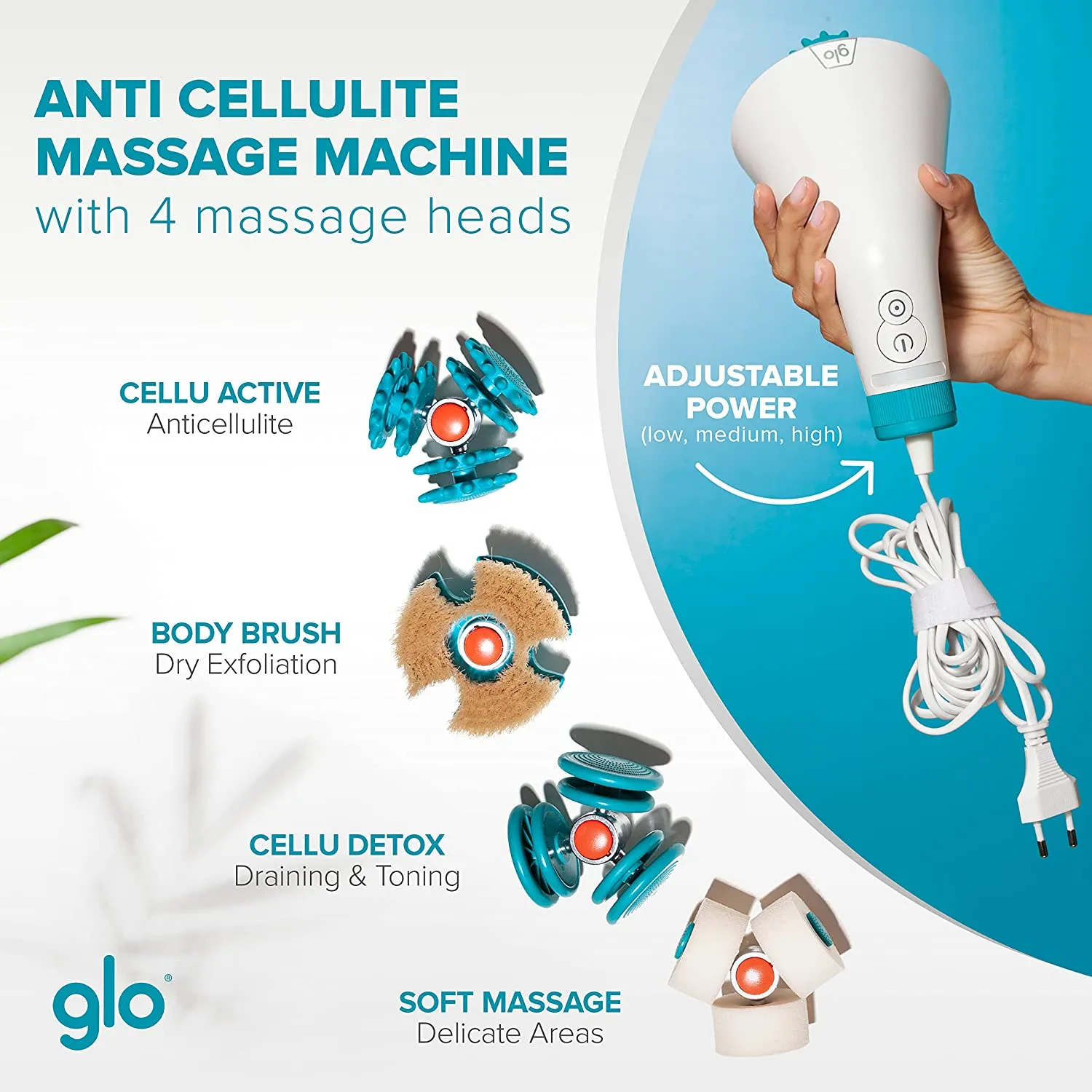 Glo910 Anti Cellulite Massager With Phototherapy and 4 Massage Heads