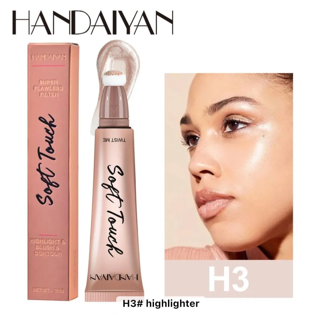 HANDIYAN 1Pcs Beauty Stick Highlighter & Bronzer Facial Cheek Blusher 12ml