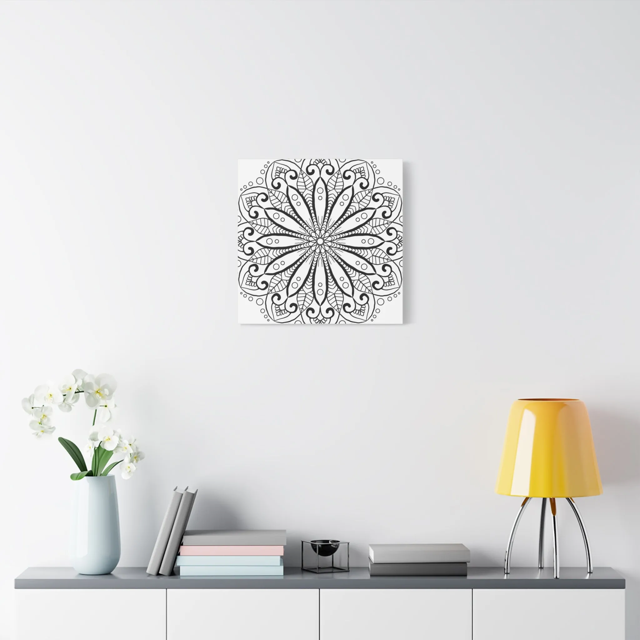 Handmade Mandala Art - Black & White Canvas