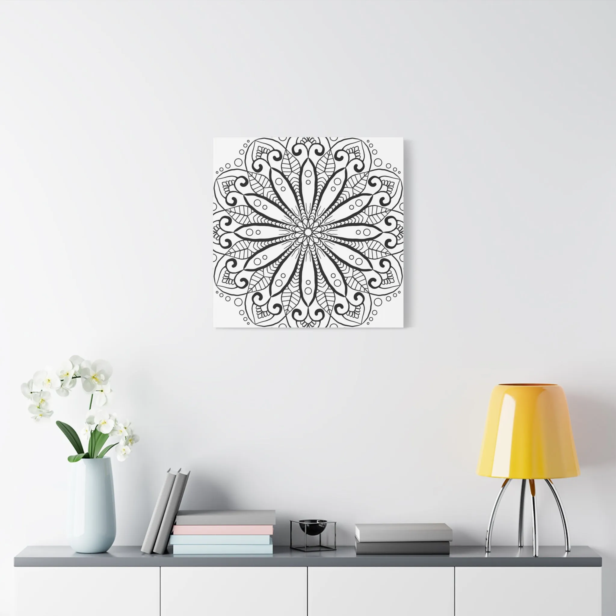 Handmade Mandala Art - Black & White Canvas