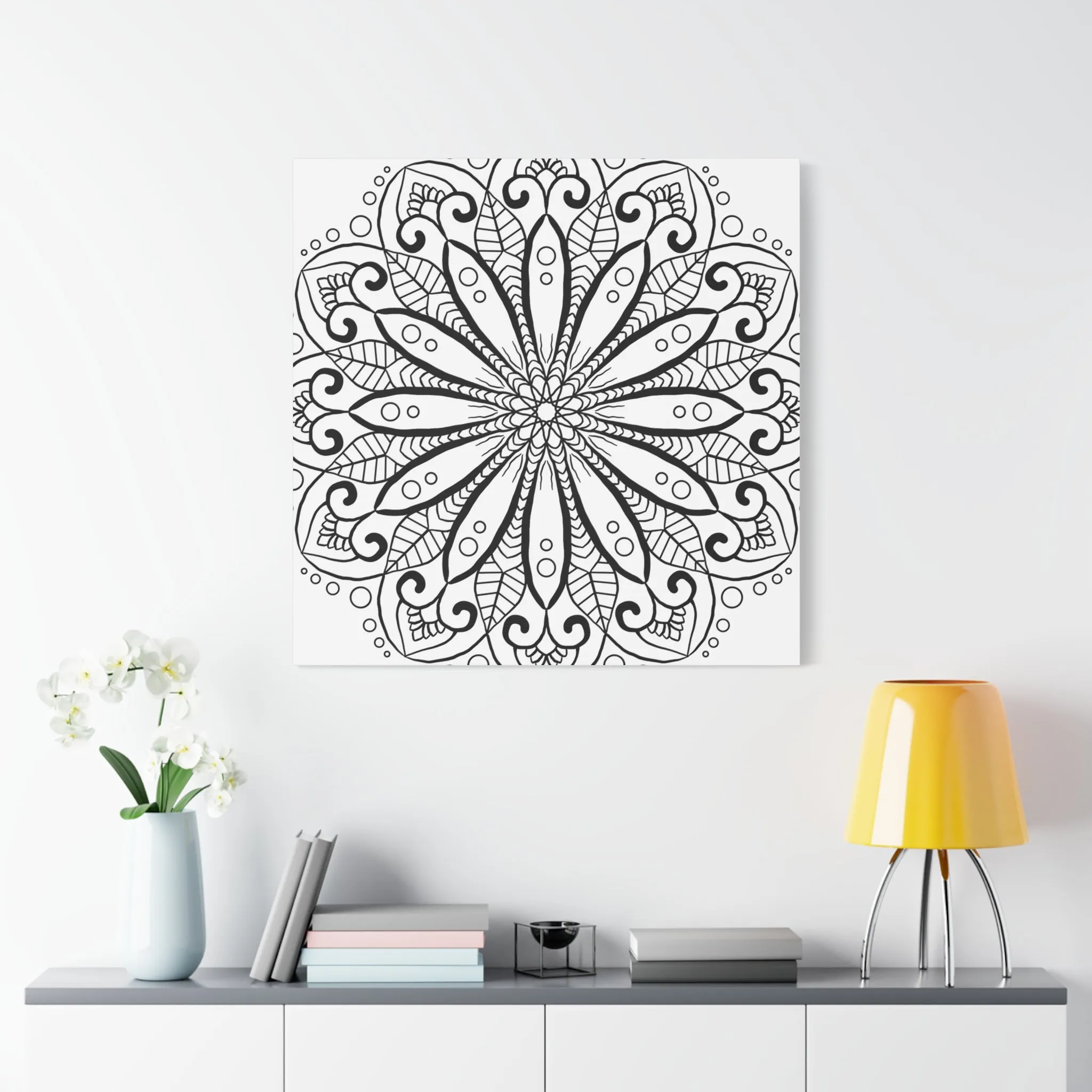 Handmade Mandala Art - Black & White Canvas