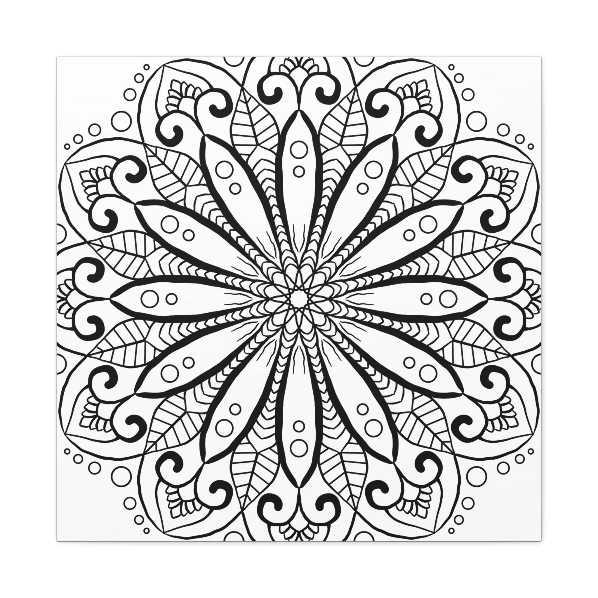 Handmade Mandala Art - Black & White Canvas