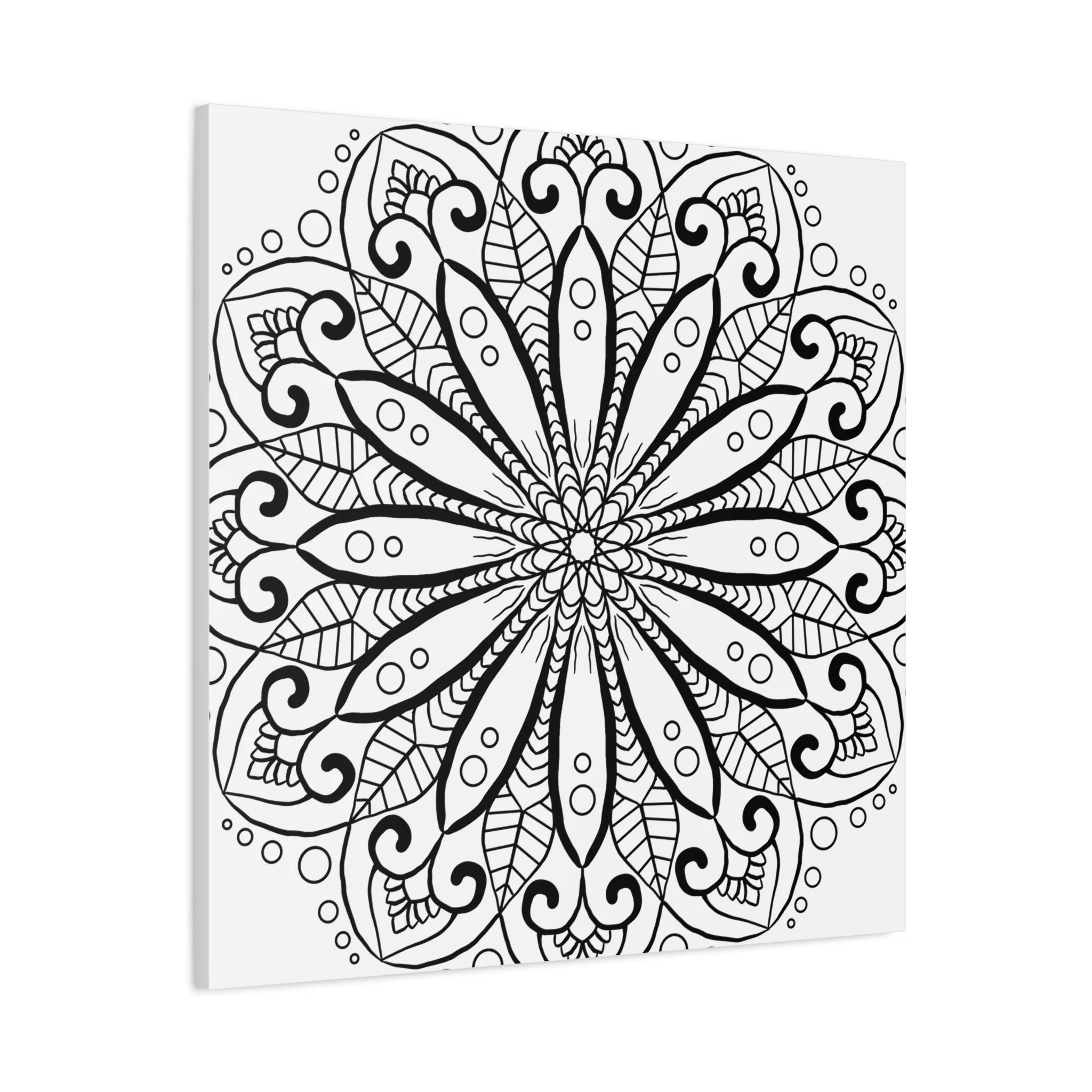 Handmade Mandala Art - Black & White Canvas