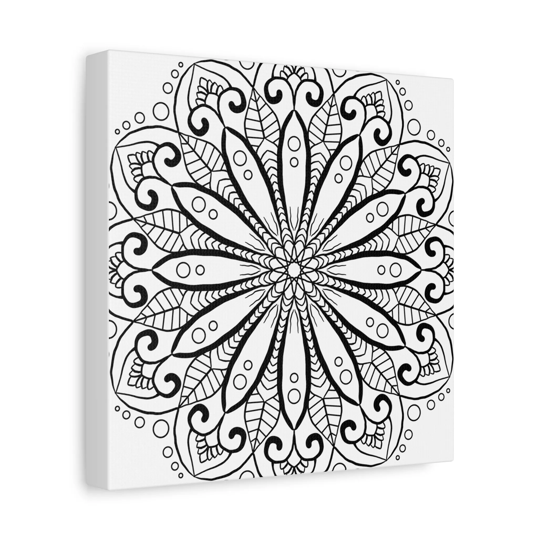 Handmade Mandala Art - Black & White Canvas