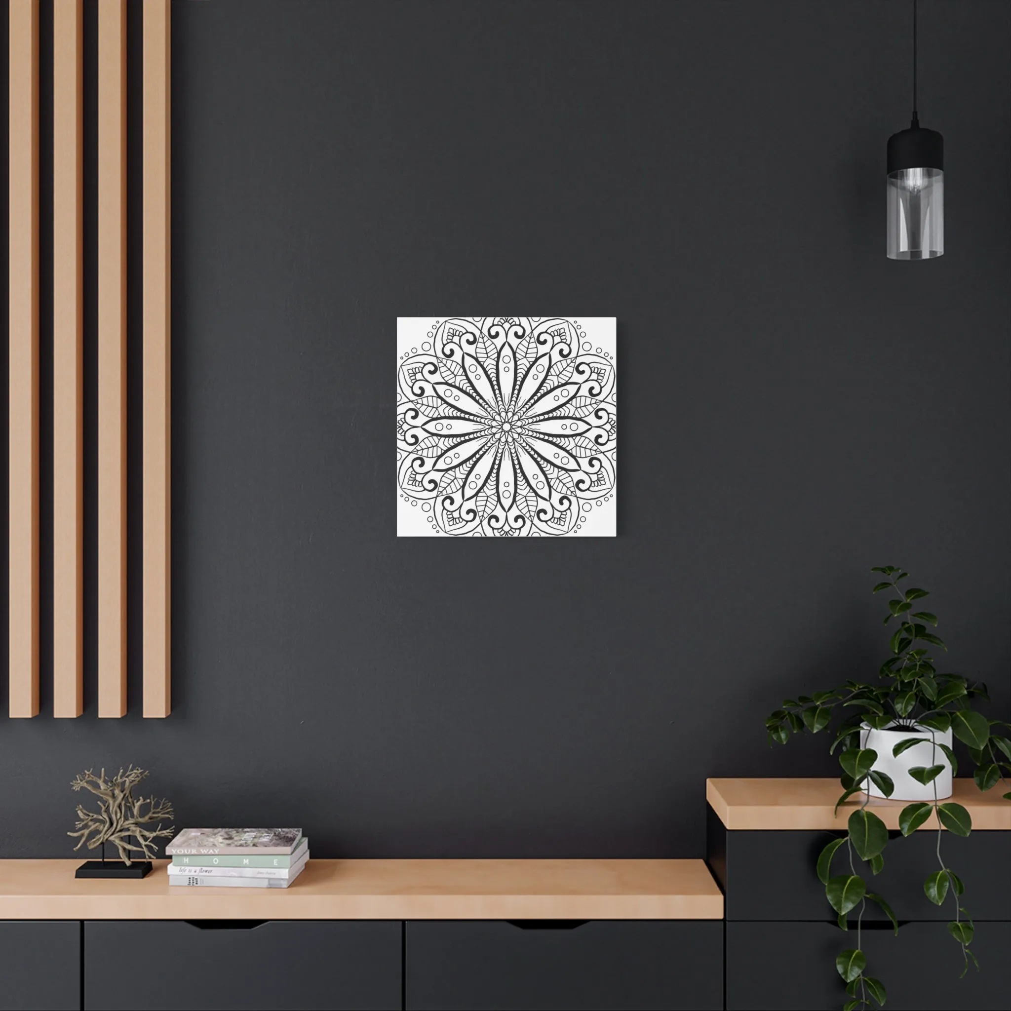 Handmade Mandala Art - Black & White Canvas