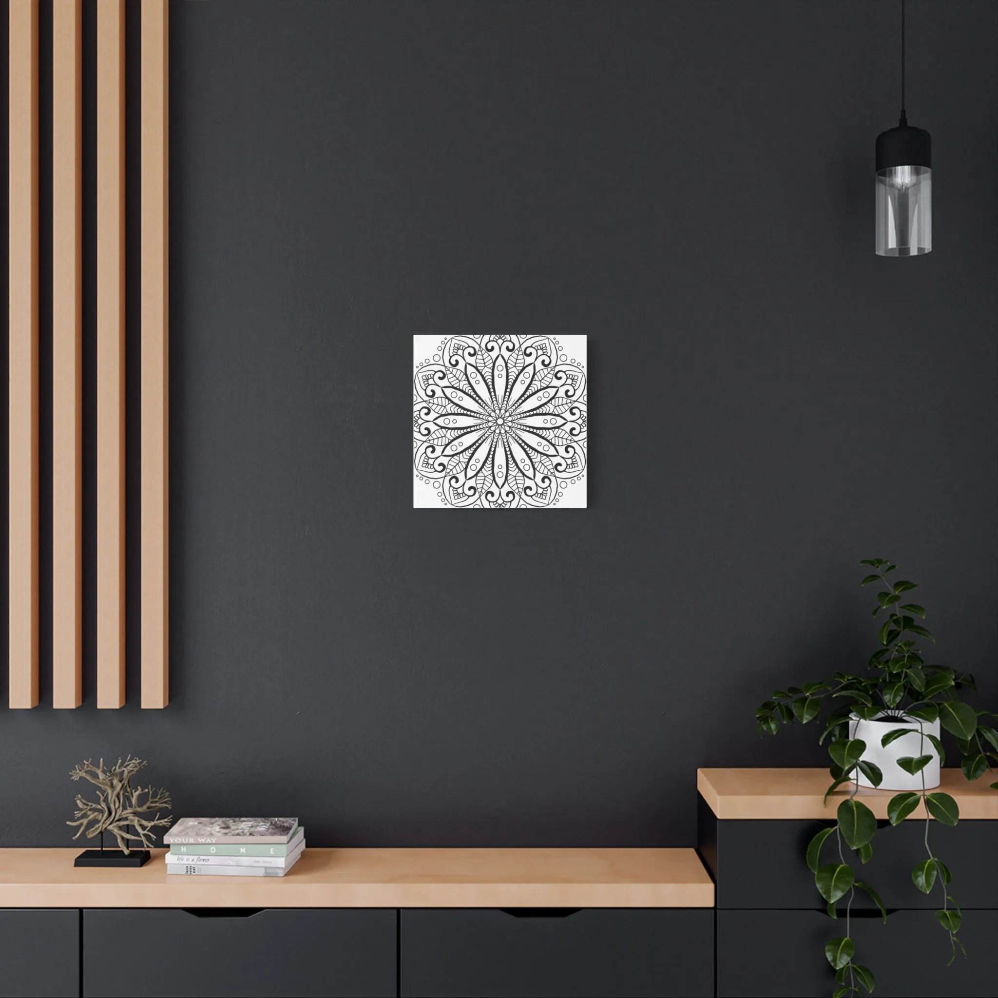 Handmade Mandala Art - Black & White Canvas