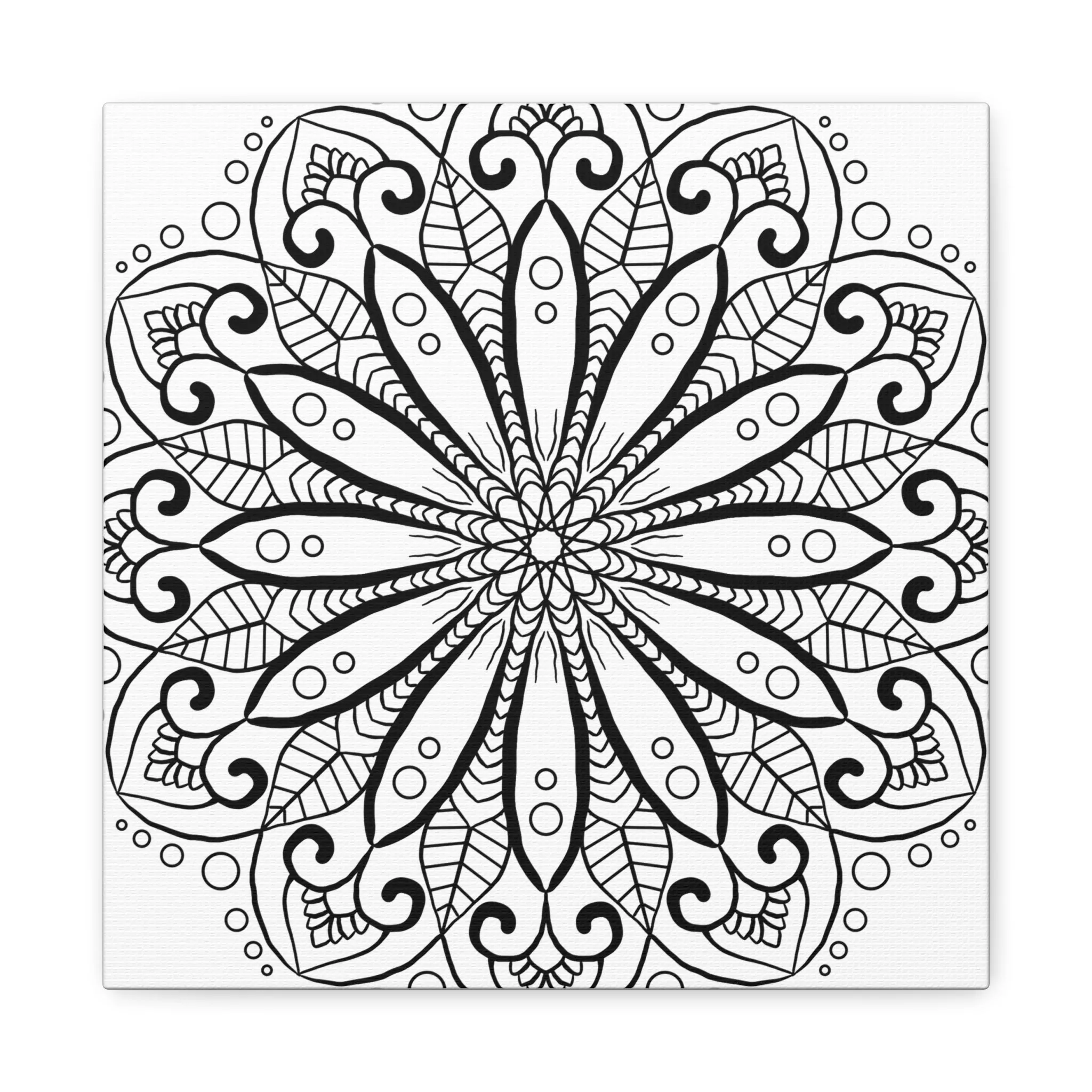 Handmade Mandala Art - Black & White Canvas