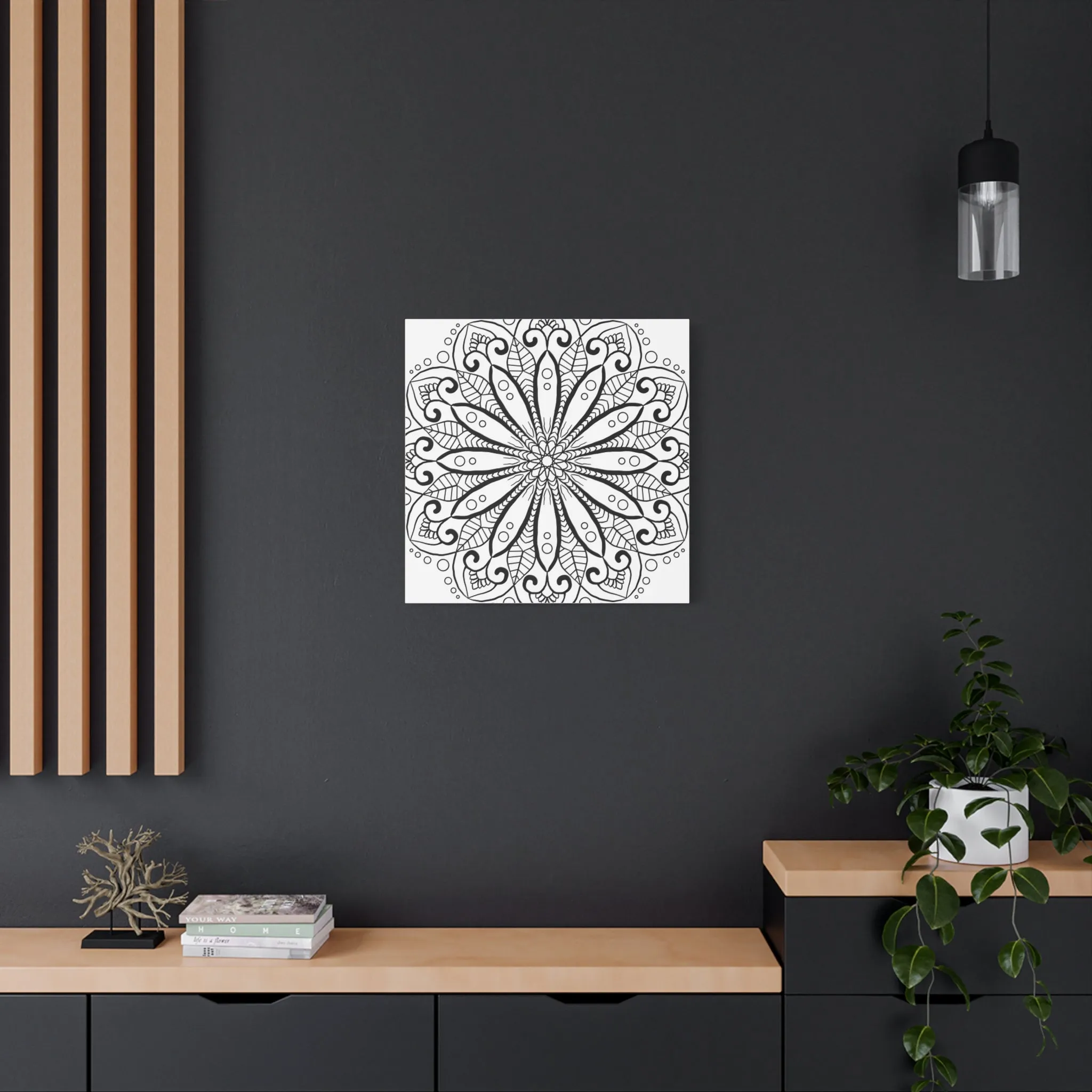 Handmade Mandala Art - Black & White Canvas