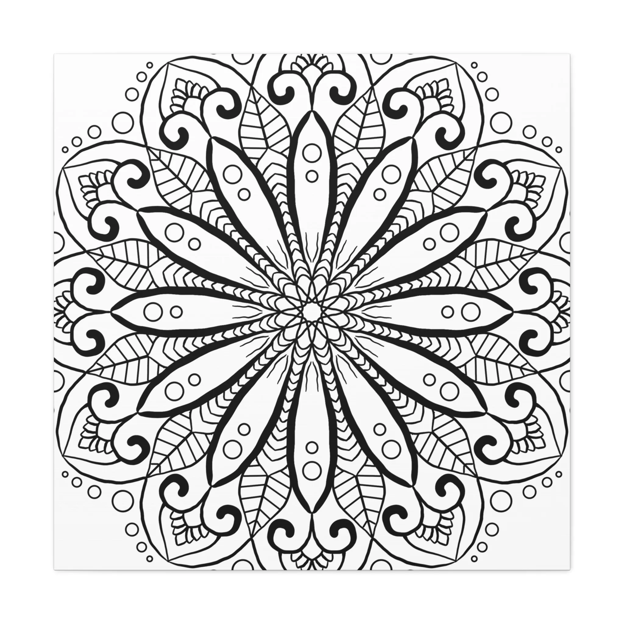 Handmade Mandala Art - Black & White Canvas