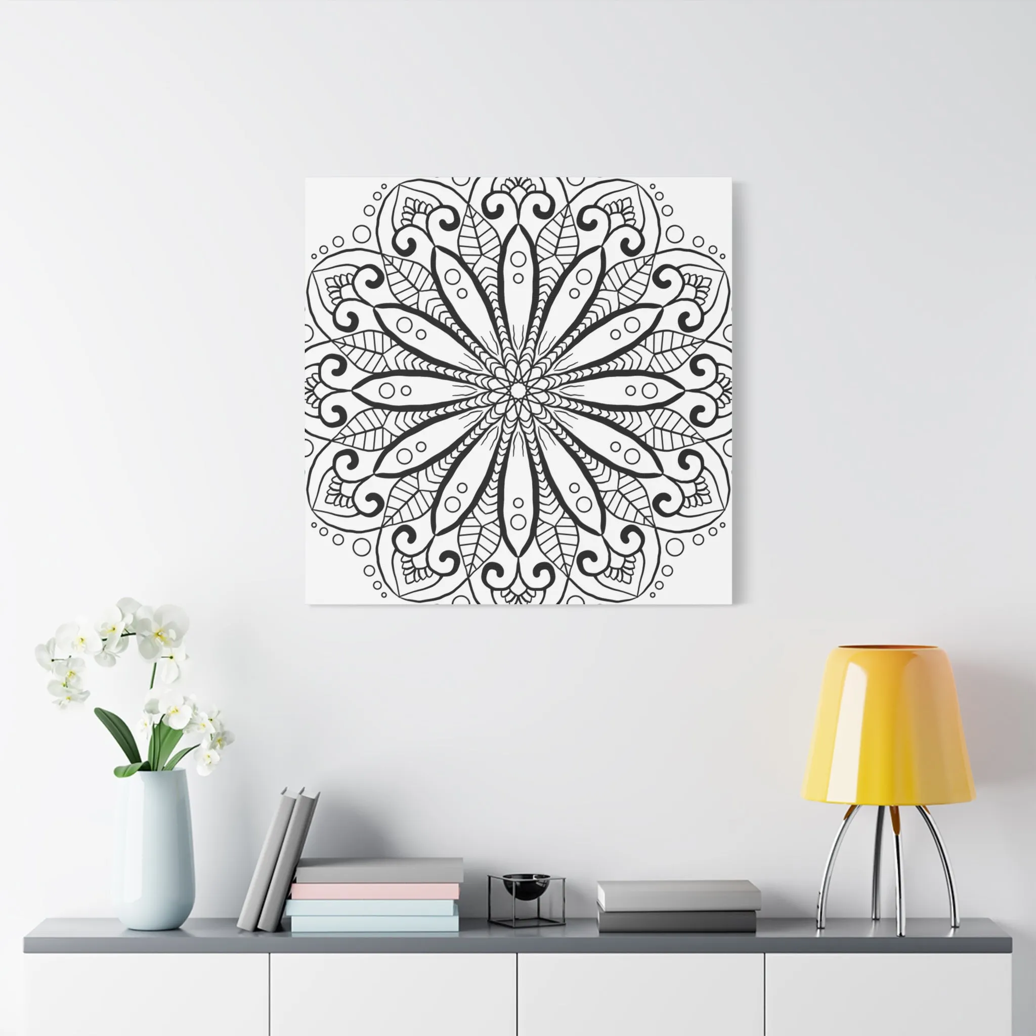 Handmade Mandala Art - Black & White Canvas