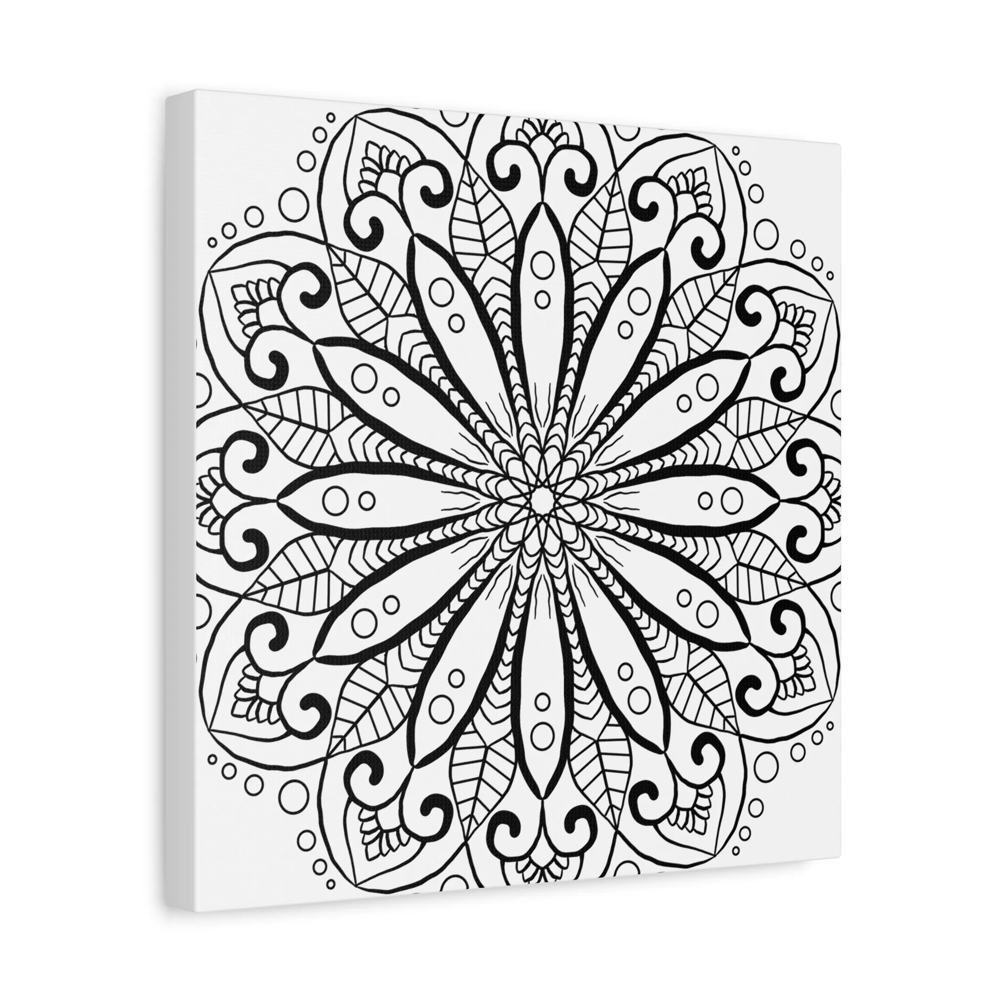 Handmade Mandala Art - Black & White Canvas