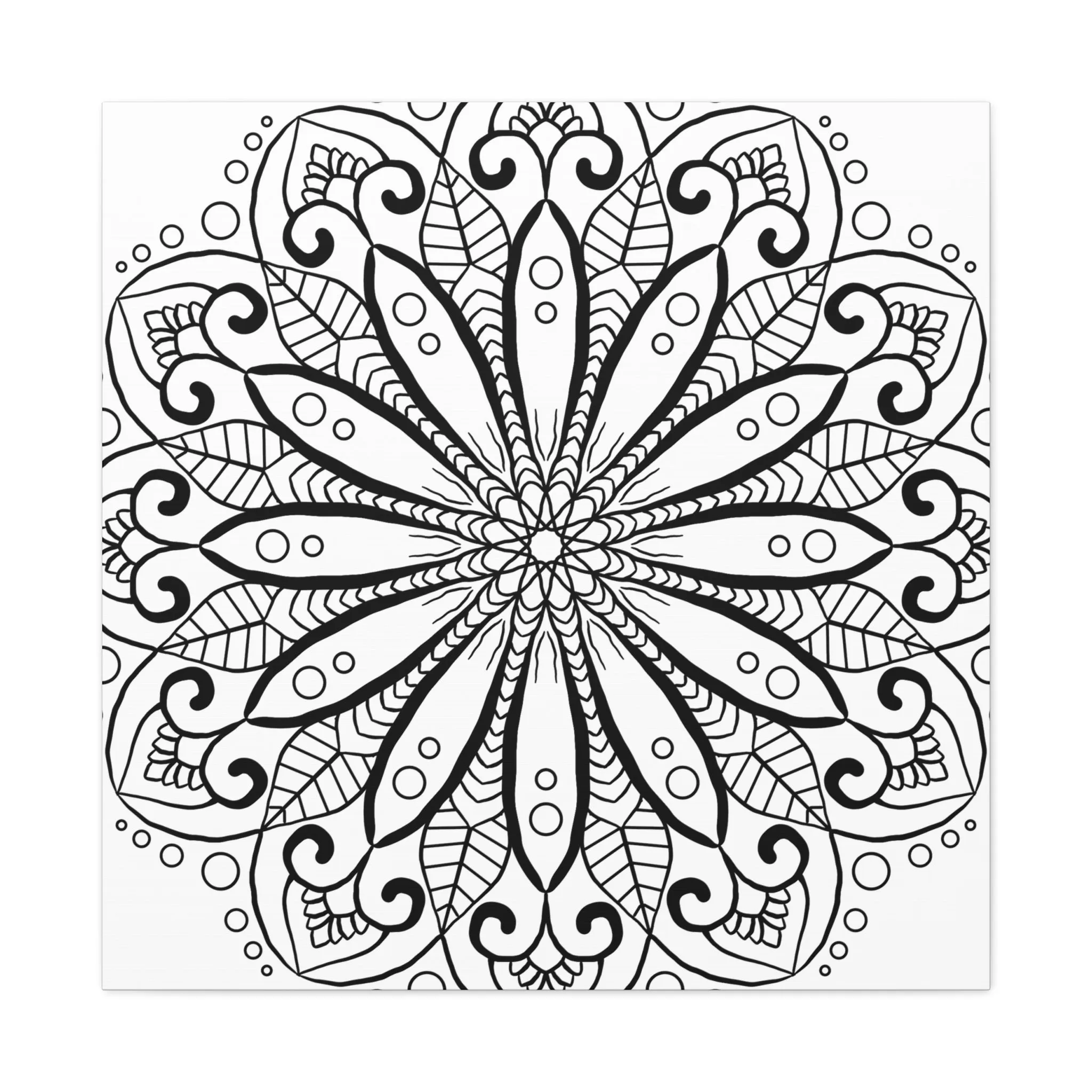 Handmade Mandala Art - Black & White Canvas