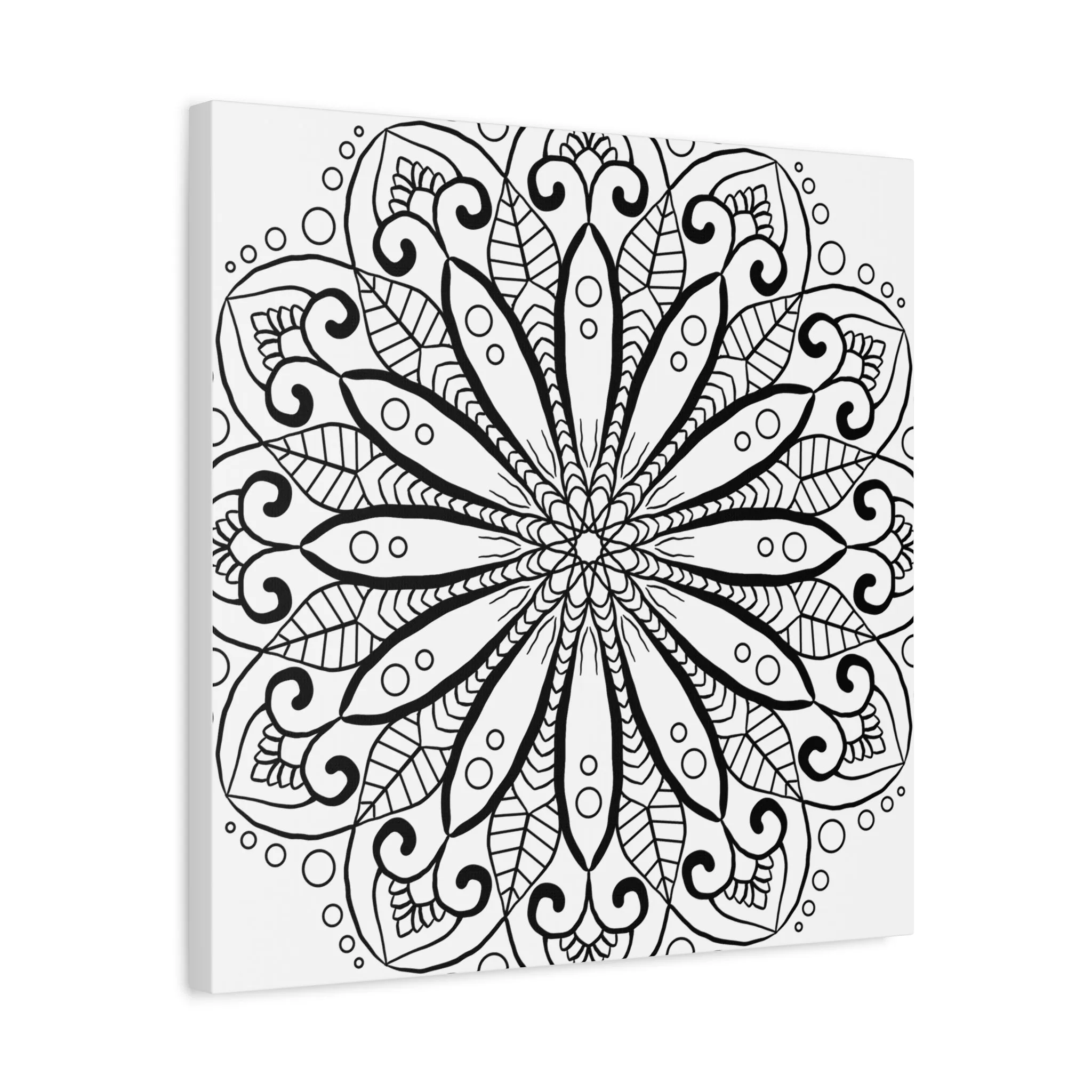 Handmade Mandala Art - Black & White Canvas