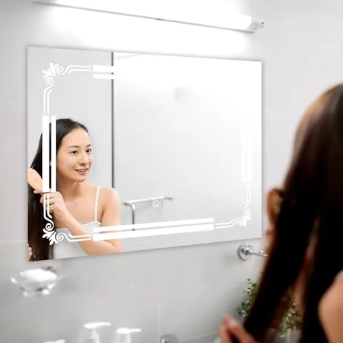 Horizontal Wall Mounting Mirror with Light |Bathroom Mirror,Venity Mirror,Smart Mirror Size 24X18 inch| LED Mirror 3 Tone (Cool White, Natural White, Warm White).