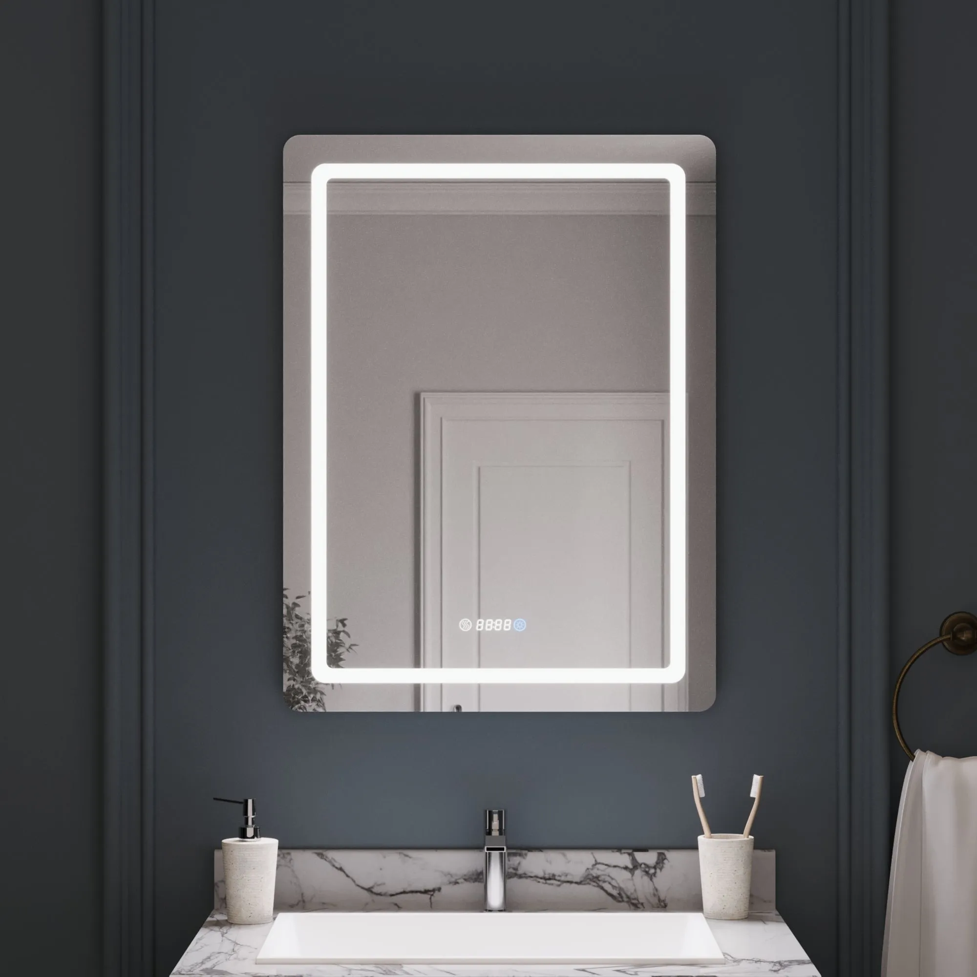 Led Bathroom Mirror with Lights,Smart Dimmable Vanity Mirrors for Wall, Anti-FogTime Mode Control Makeup Mirror