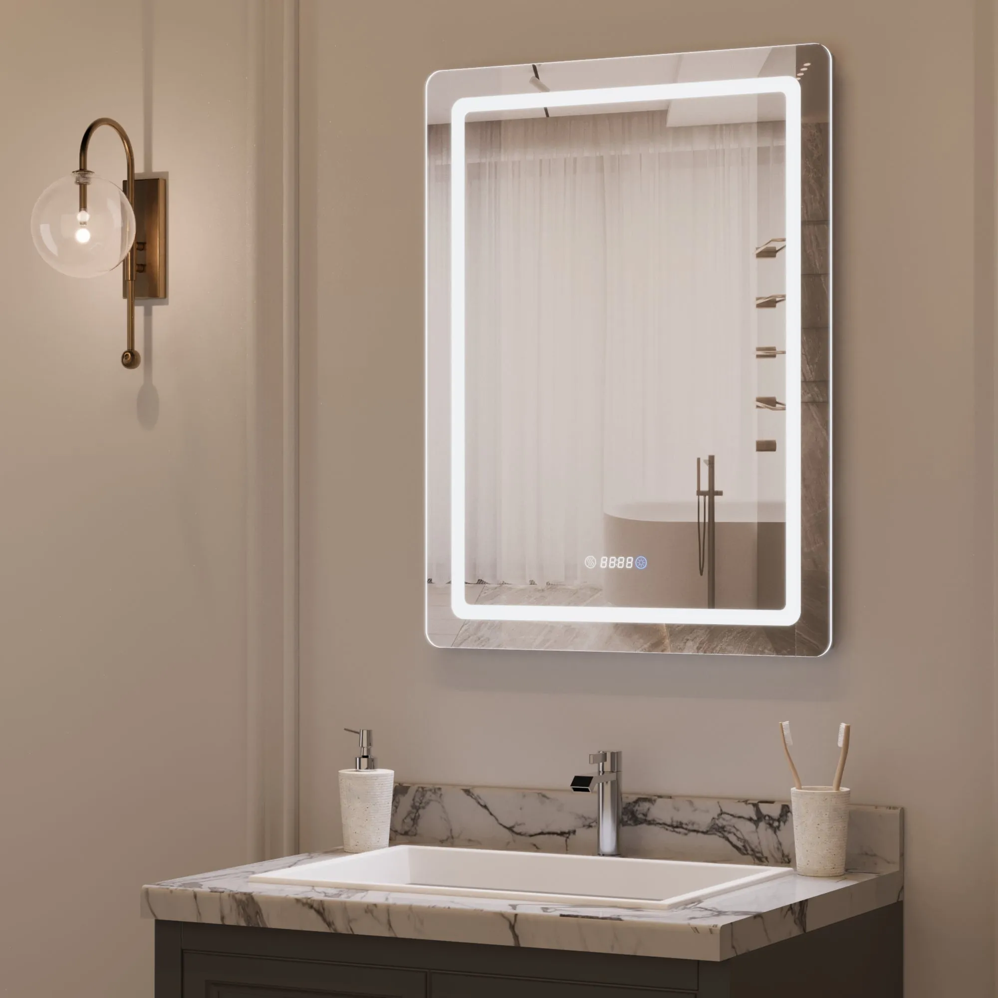 Led Bathroom Mirror with Lights,Smart Dimmable Vanity Mirrors for Wall, Anti-FogTime Mode Control Makeup Mirror