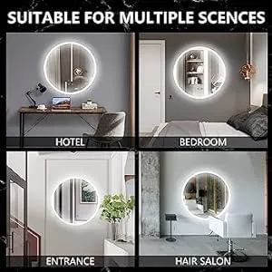 LED Bathroom Mirror with Sensor/3 Tone(White Light, Natural Light, Warm Light)/Designer Mirror for Living Room/Bedroom/Dressing Room - Round Shape (24x24 inch).