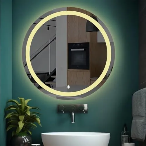 LED Bathroom Mirror with Sensor/3 Tone(White Light, Natural Light, Warm Light)/Designer Mirror for Living Room/Bedroom/Dressing Room - Round Shape (24x24 inch).