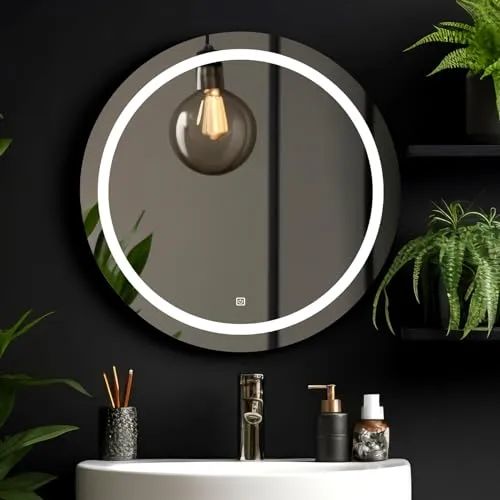 LED Bathroom Mirror with Sensor/3 Tone(White Light, Natural Light, Warm Light)/Designer Mirror for Living Room/Bedroom/Dressing Room - Round Shape (24x24 inch).