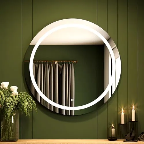 LED Bathroom Mirror with Sensor/3 Tone(White Light, Natural Light, Warm Light)/Designer Mirror for Living Room/Bedroom/Dressing Room - Round Shape (24x24 inch).