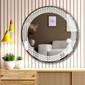 Led Mirror Round Design Modern Glass Bathroom Mirror with 3 Color Light-(Warm,White,Natural White. 24x24 inch).