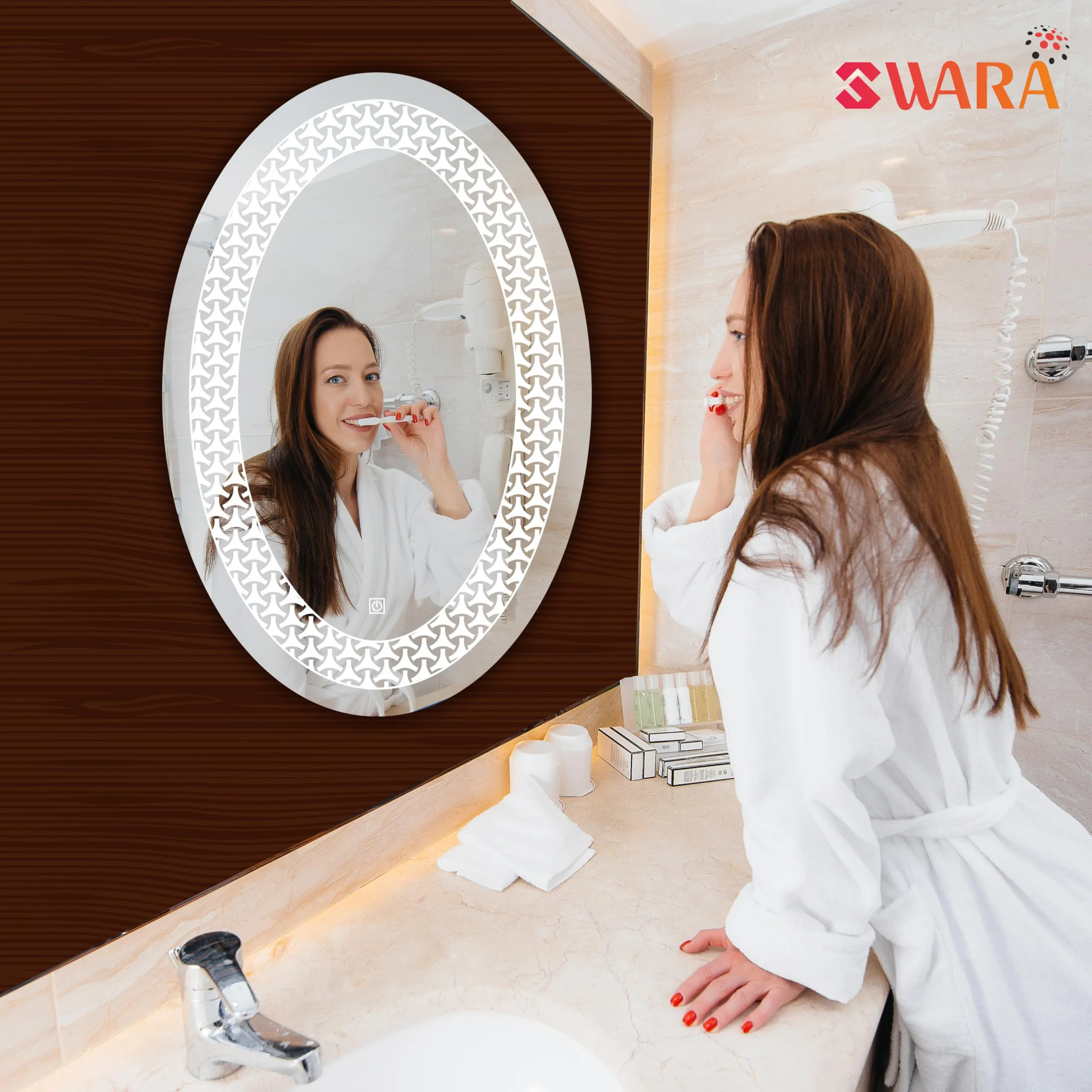 LUPPRA Oval Wall Mounting Mirror with Light |Bathroom Mirror,Venity Mirror,Smart Mirror Size 18X24 inch| LED Mirror 3 Tone (Cool White, Natural White, Warm White).