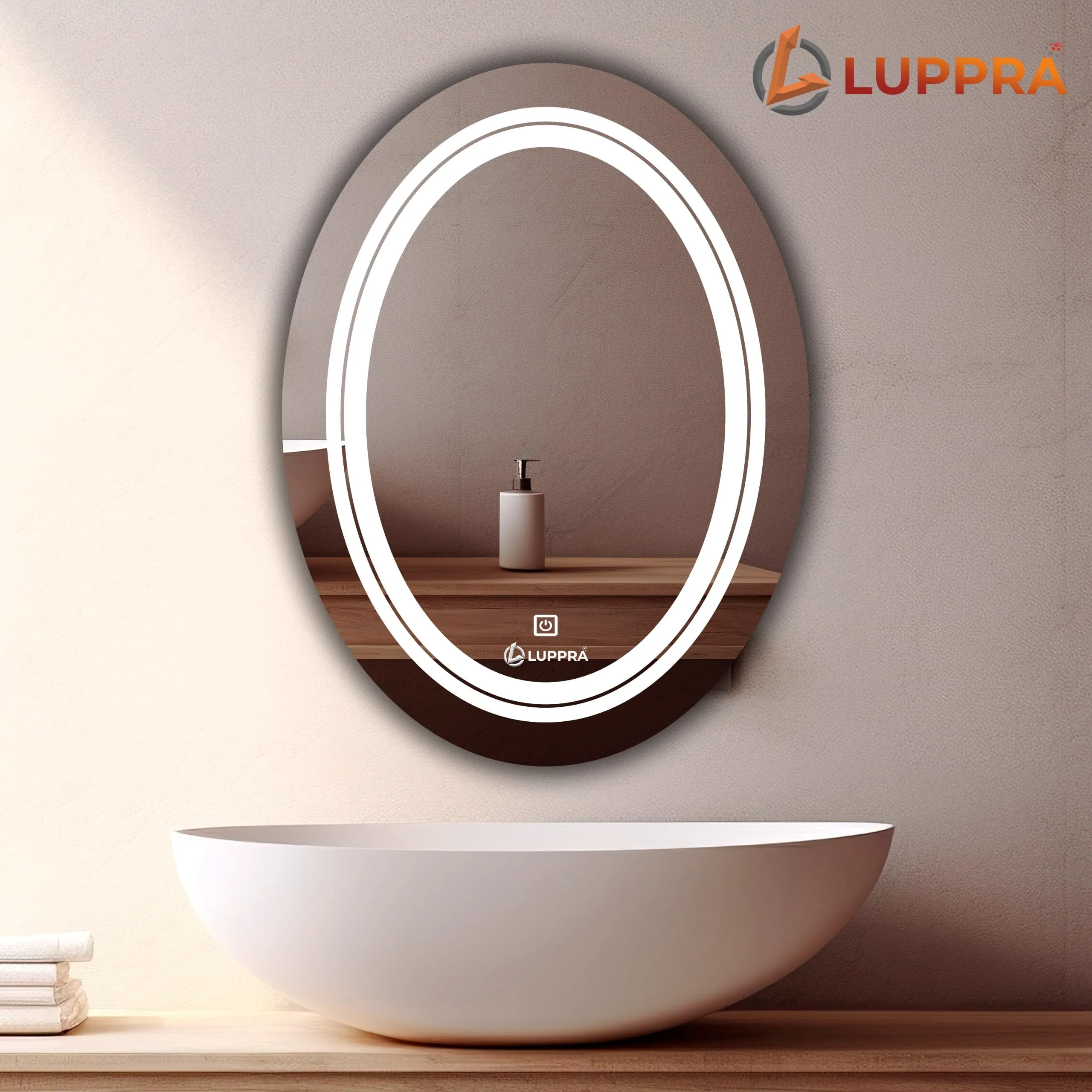 LUPPRA Oval Wall Mounting Mirror with Light |Bathroom Mirror,Venity Mirror,Smart Mirror Size 18X24| LED Mirror 3 Tone (Cool White, Natural White, Warm White)