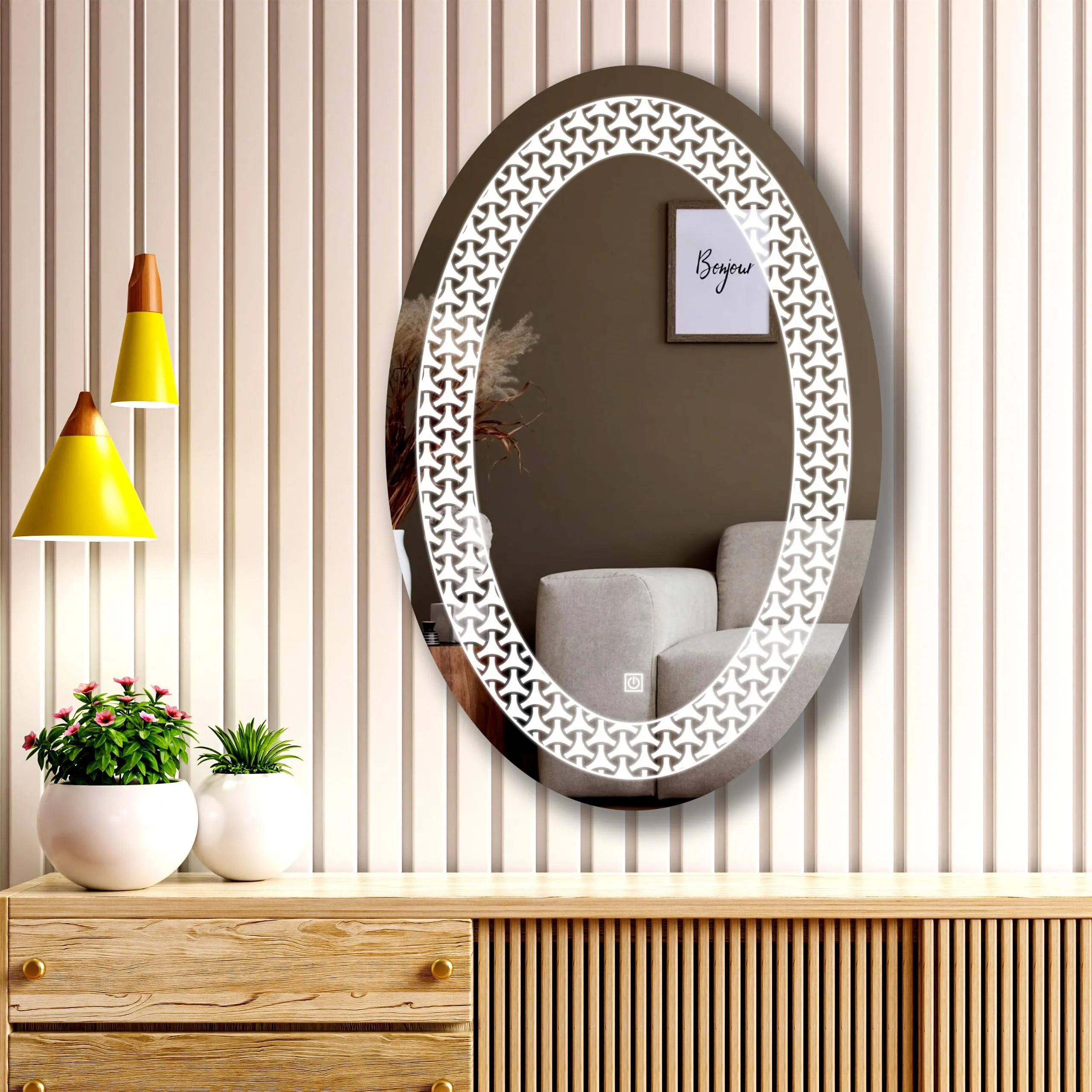 LUPPRA Oval Wall Mounting Mirror with Light |Bathroom Mirror,Venity Mirror,Smart Mirror Size 24X24 inch| LED Mirror 3 Tone (Cool White, Natural White, Warm White).