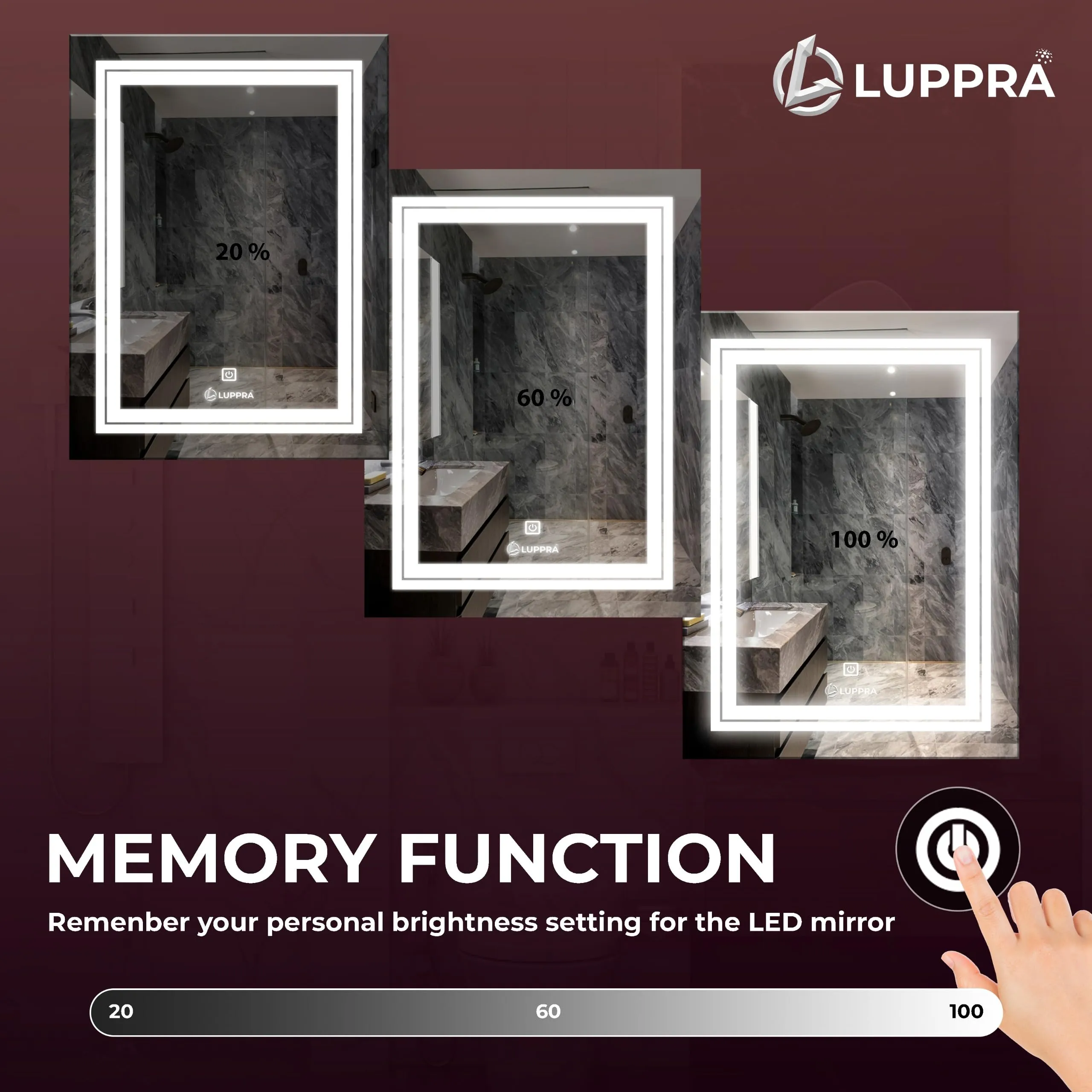 LUPPRA Rectangular Wall Mounting Mirror with Light |Bathroom Mirror,Venity Mirror,Smart Mirror Size 18X24 inch| LED Mirror 3 Tone (Cool White, Natural White, Warm White).