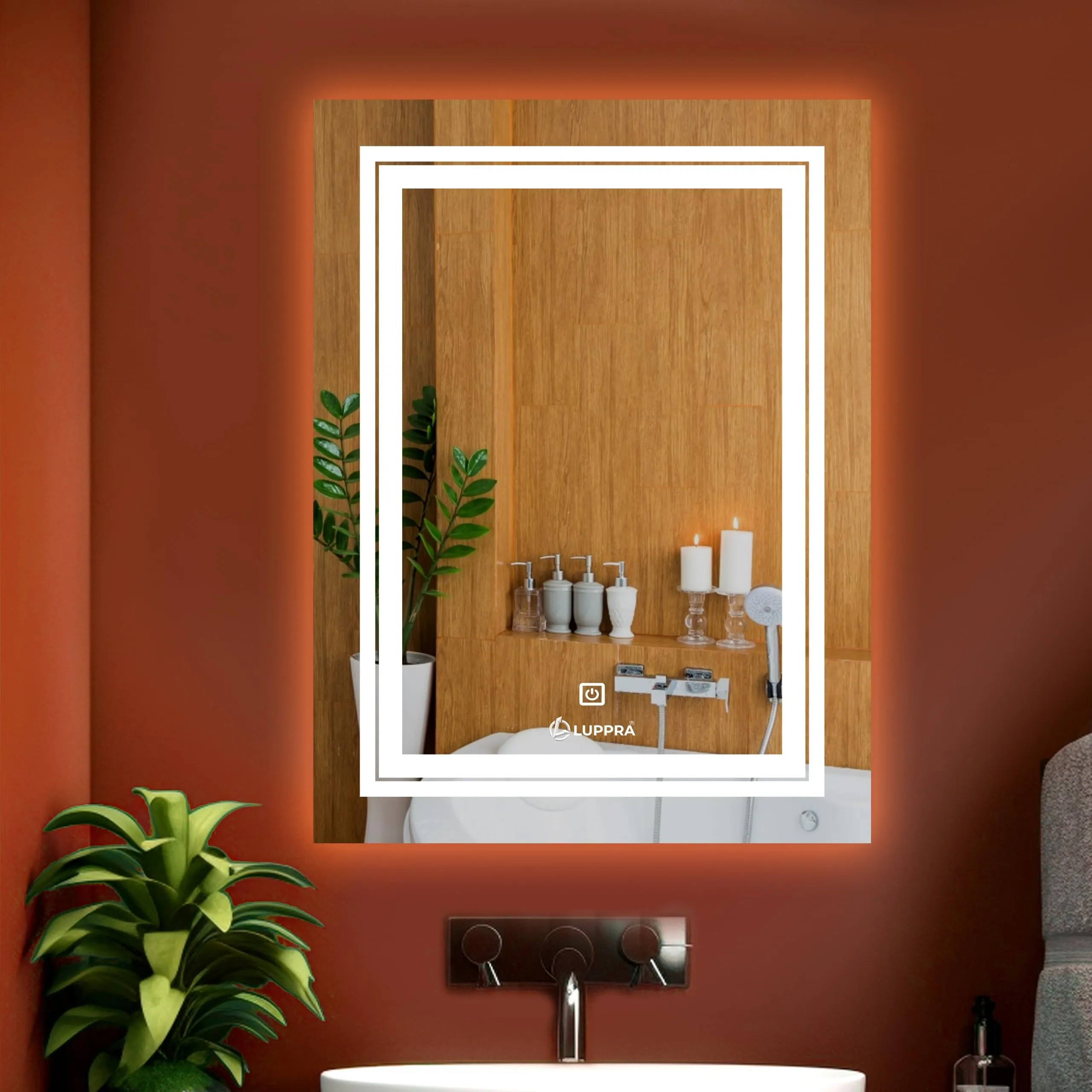 LUPPRA Rectangular Wall Mounting Mirror with Light |Bathroom Mirror,Venity Mirror,Smart Mirror Size 18X24 inch| LED Mirror 3 Tone (Cool White, Natural White, Warm White).