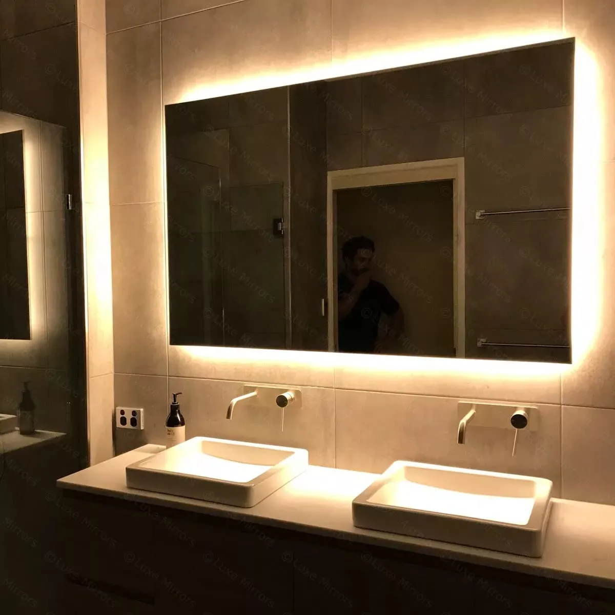 MALLIK DESIGN Modern Designed Rear Soft Glow Bathroom Backlit Mirror with Led Lights (3 Lights Integrated) - 18x24 Inch