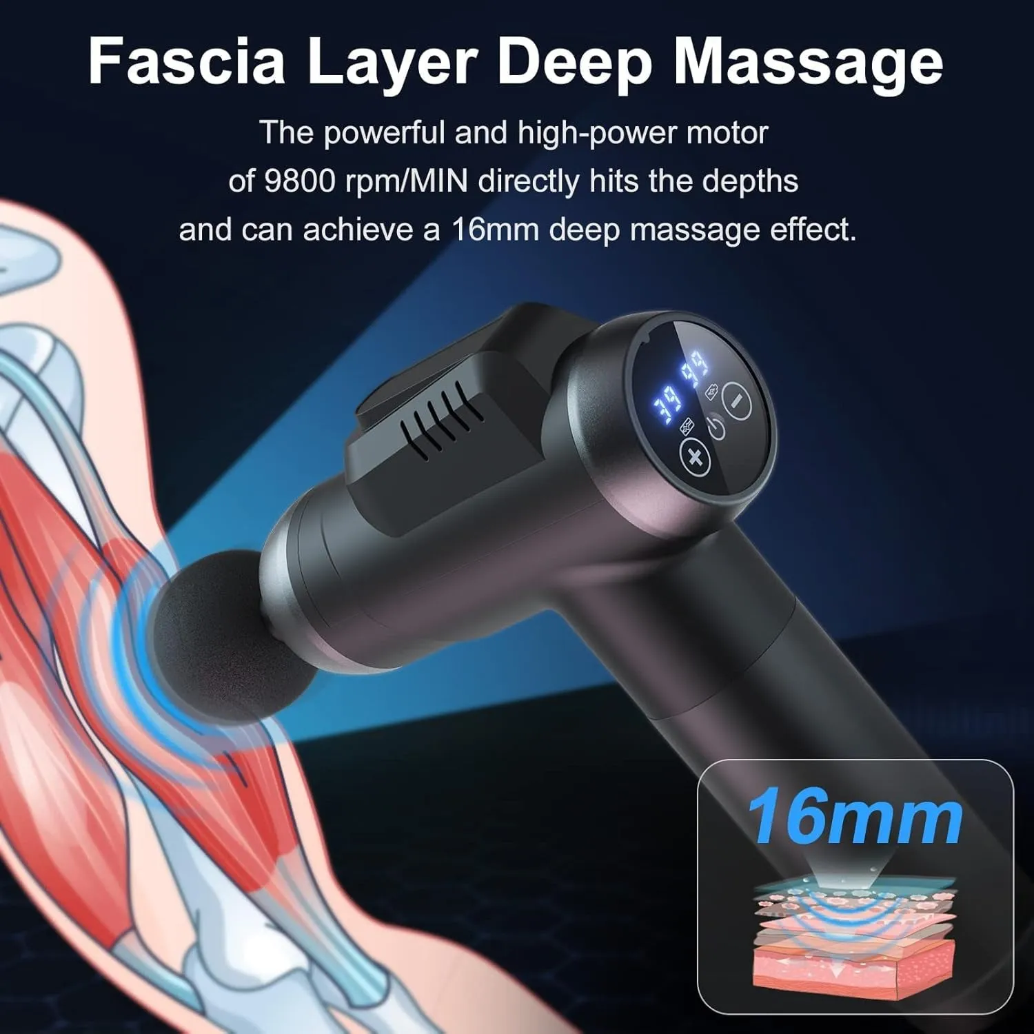 Massage Gun, Massage Gun Deep Tissue, Back Massagers for Muscle Pain Relief, 99 Speeds Powerful Percussion Massage Machine with LCD Touch Screen, 6 Heads for Shoulder Body Back Relaxation