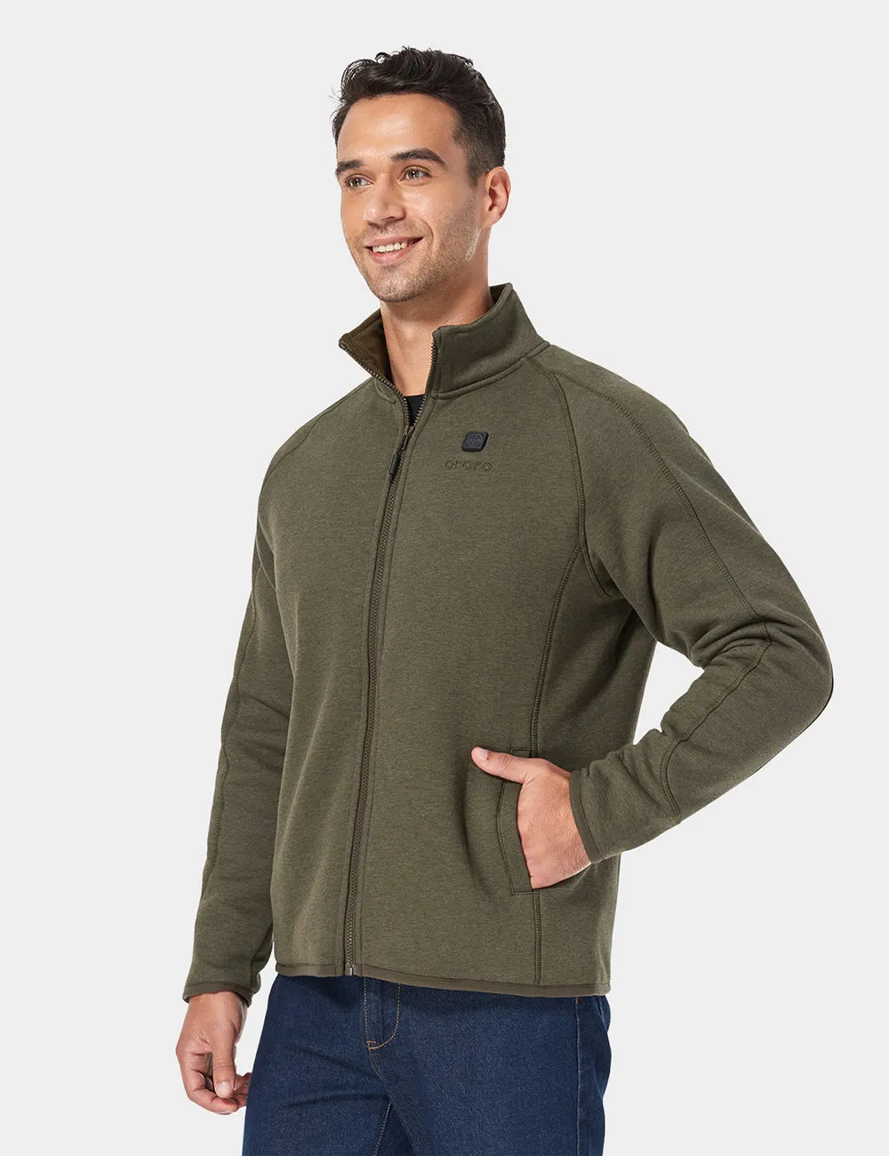 Men's Heated Fleece Jacket - Black/Army Green/Red